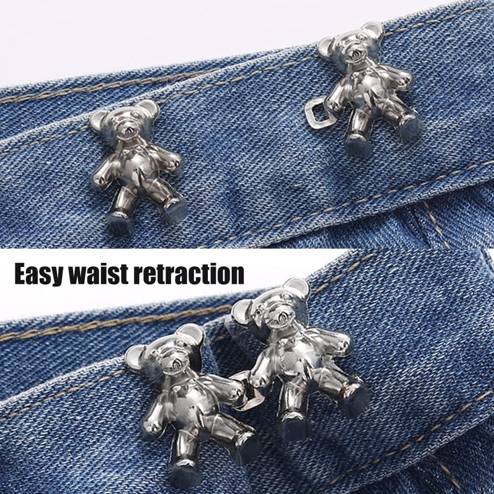 8 Pairs Cute Bear Jeans Button Pins for Clothing Pants No Sewing Detachable Waist Body Fit Tightening Buckles DIY Clothing Accessories for Women and Girls Skirt Jackets Jeans image number 3