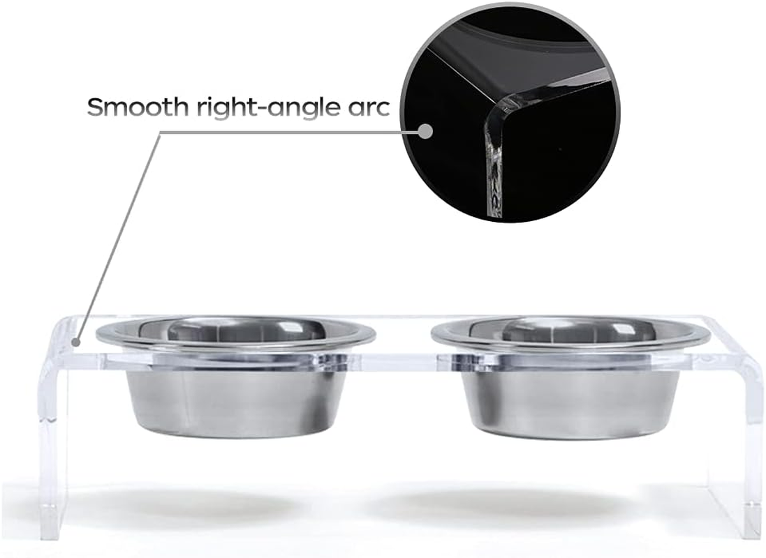 Acrylic Elevated Dog Cat Bowls Pet Feeder Double Bowl Raised Stand Comes with 4 Removable Stainless Steel Bowls. Perfect for Cats Puppies Small Dogs, 3.75 Inch image number 5