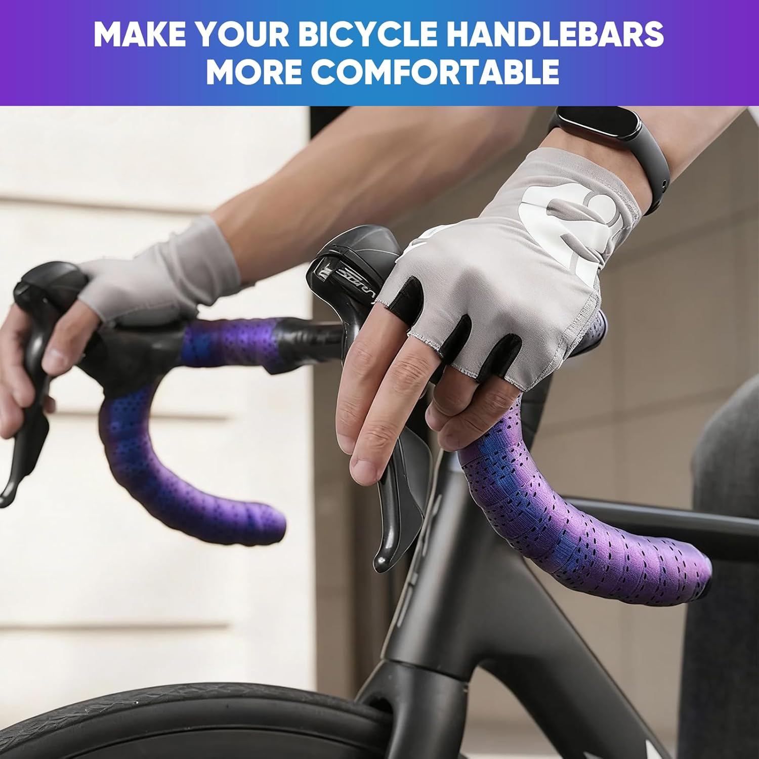 Gradient Purple Bike Handlebar Tape, Non-Slip EVA Road Bike Bar Tape with Shock Absorption, Waterproof Breathable Cycling Handle Wraps for Comfortable Grip & Control, Set of 2 image number 2