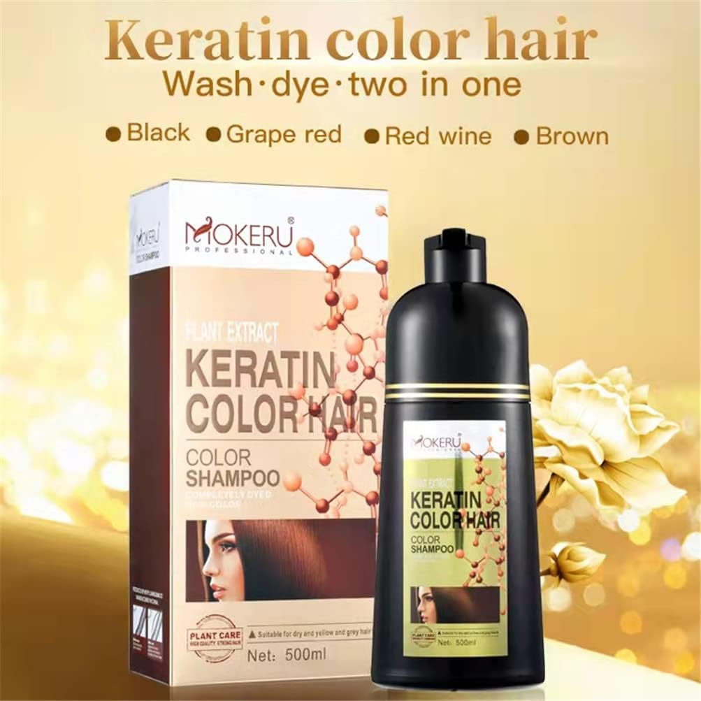 500Ml Herbal Natural Black Hair Color Shampoo Keratin Long Lasting Fast Hair Dye Shampoo for Women Men Brown Color Dye for Men and Women, Regain Youth for Your Hair (Dark Brown) image number 4