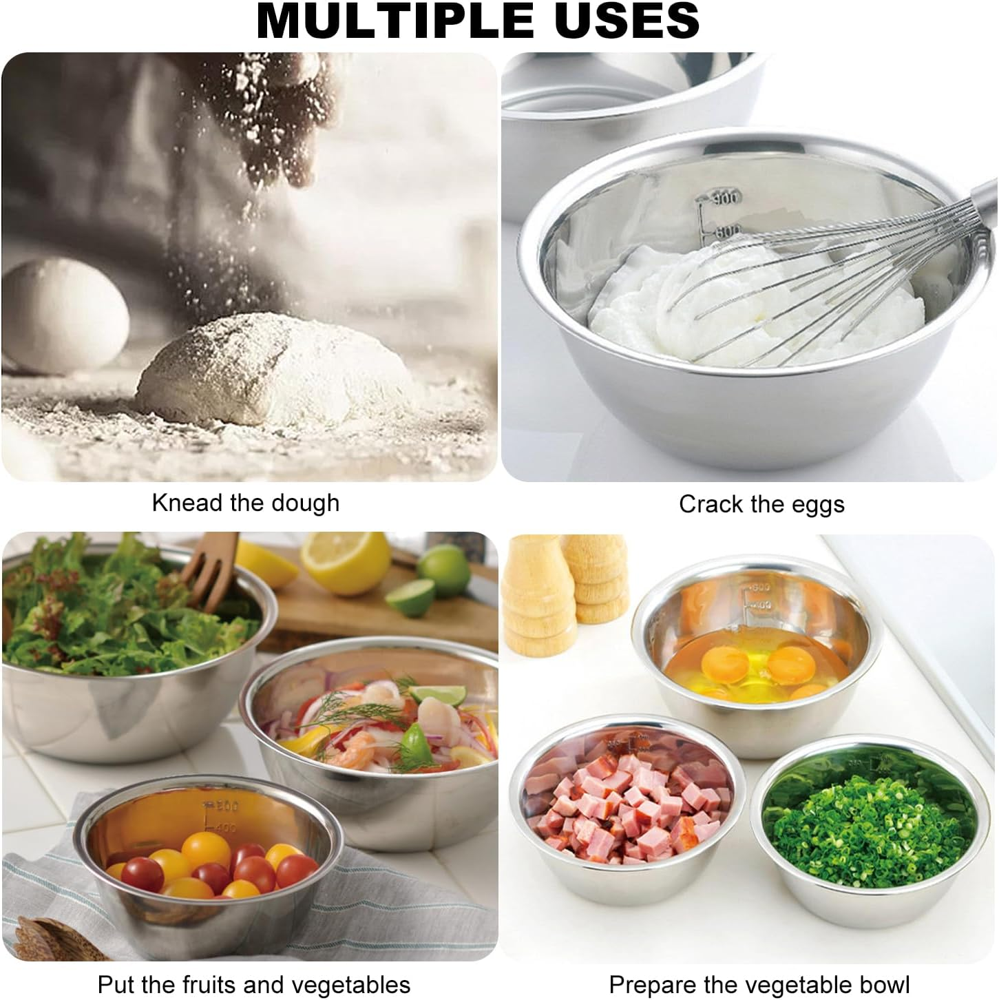 Stainless Steel Mixing Bowls Set of 5, Nesting Whisking Bowl Set, Space-Saving Storage, Metal Mixing Bowls for Baking, Prepping, Cooking and Serving Food, Salad, Vegetables image number 6