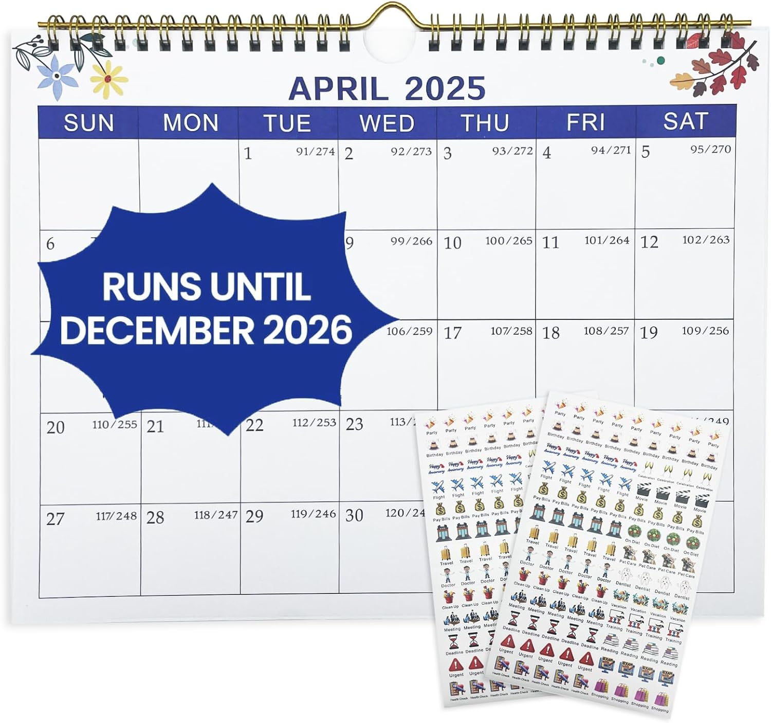 2025-2026 Wall Calendar (March 2025-Dec 2026) | 22-Month Planner with Julian Dates & Bonus Stickers | 28X22Cm Large Grid Design for Home School, or Office Planning image number 4