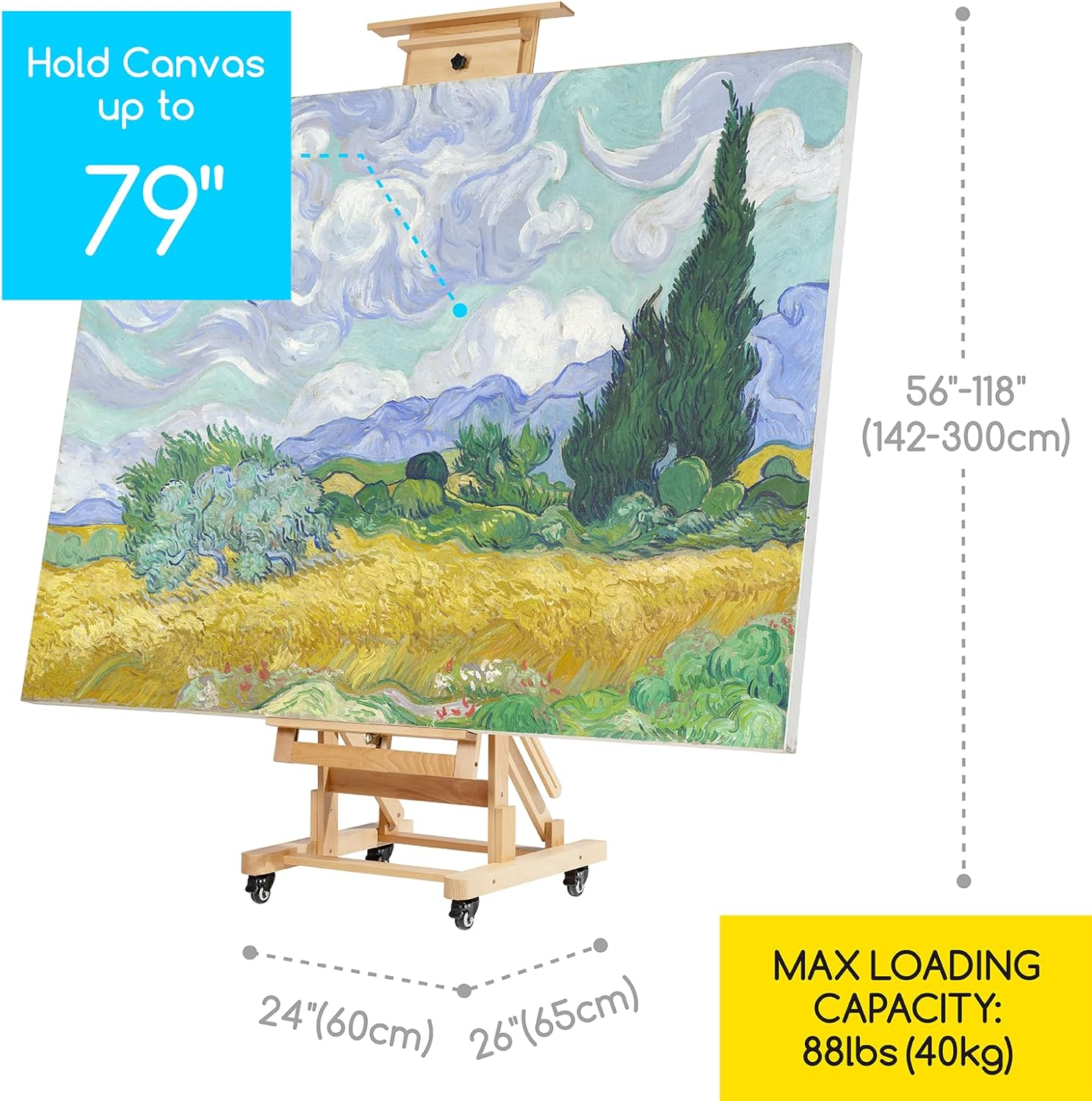 MEEDEN Movable Large H-Frame Painting Easel - Artist Studio Easel - Heavy Duty Art Easel Stand for Adults, Solid Beech Wood Easel, Holds Canvas Art up to 78.7" High - Walnut image number 3