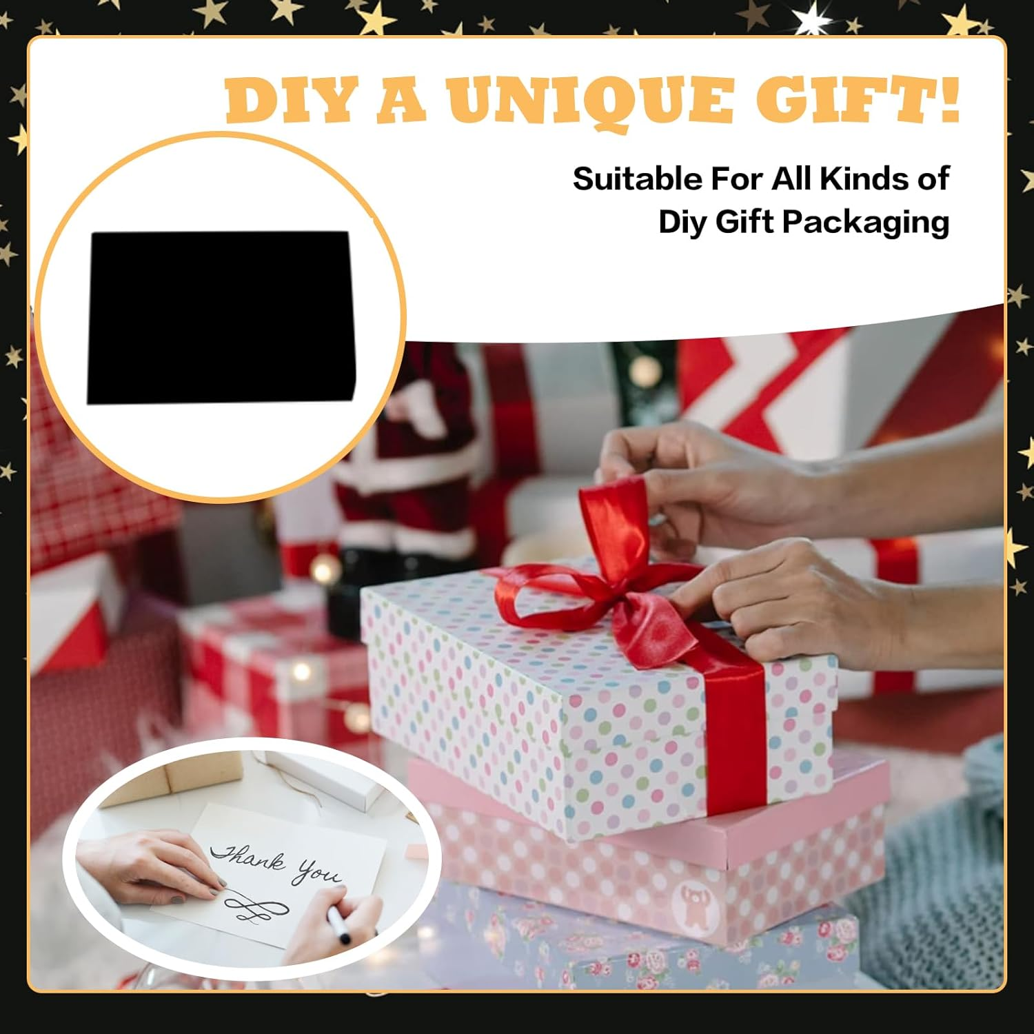 2PCS 13" Large Happy Birthday Gift Bag Set with Greeting Card, Tissue Papers, Party Favor Bag Set Supplies with Letter Gold Stars Pattern, Black Package for Men, Girls and Kid (Black Gold Stars Theme) image number 4