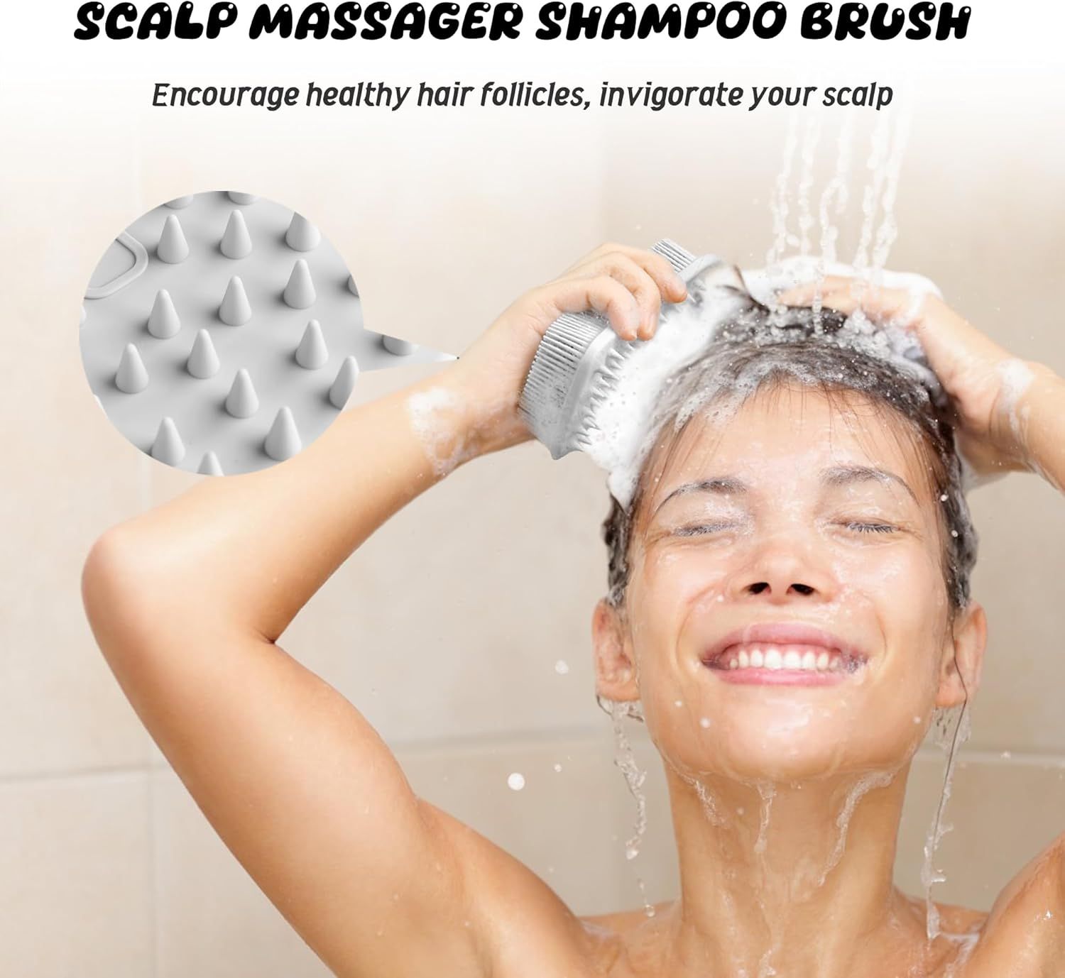 YEADMAL Dual-Use Silicone Body Scrubber with Scalp Massage Shampoo Brush Exfoliating Bath Body Brush Gentle Silicone Shower Scrubber, Lather Well for Shower Gel/Soap/Body Wash (Gray) - Gray image number 5