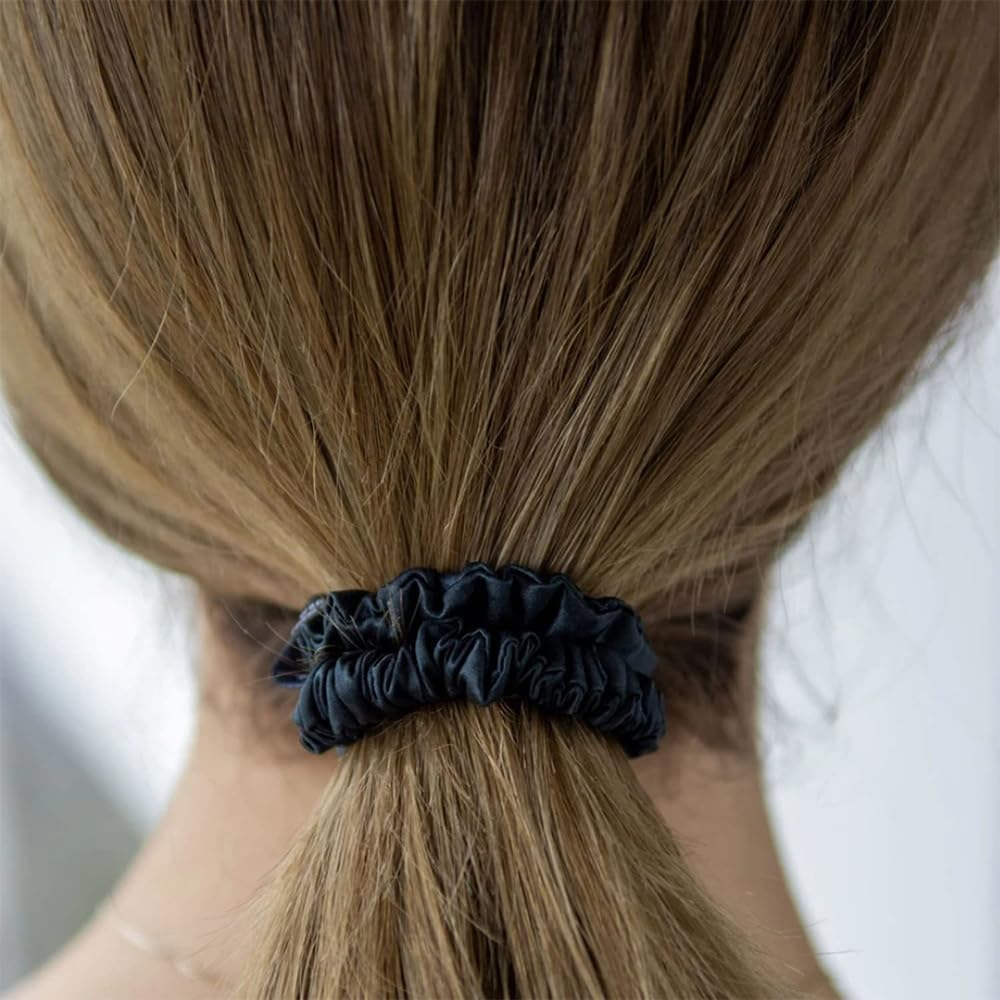 4 Pcs Silk Scrunchie,Pure Mulberry Silk Scrunchie-Frizz & Breakage Prevention-Hair Care Ponytail Holders for Women,Small Slim Hair Tie Curly Hair Luxurious Elastic Scrunchies Set image number 3