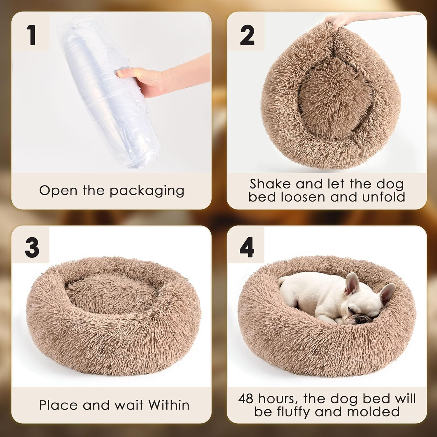 Wndy'S Dream Dog Bed, Dog Calming Donut Bed, Anti-Anxiety Pet Bed, Fluffy Donut Cushion for Small and Medium Dogs and Cats, Washable Soft Pet Puppy round Bed with Anti-Slip Mute Base (Coffee 70Cm) image number 3
