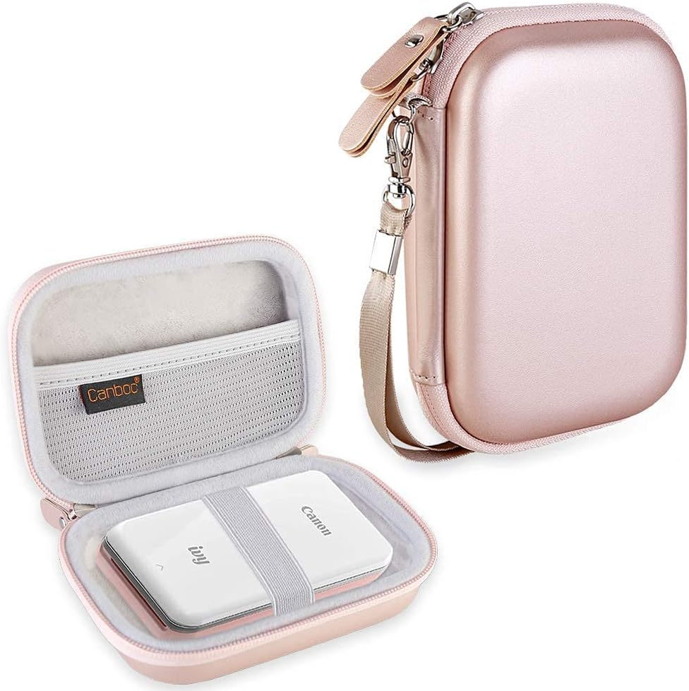 Canboc Hard Case for Canon Ivy 2/ Canon Zoemini 2 Mini Photo Printer Mobile Wireless Bluetooth Instant Camera Printer, Zipper Mesh Bag Fit Photo Paper Cable, Rose Gold