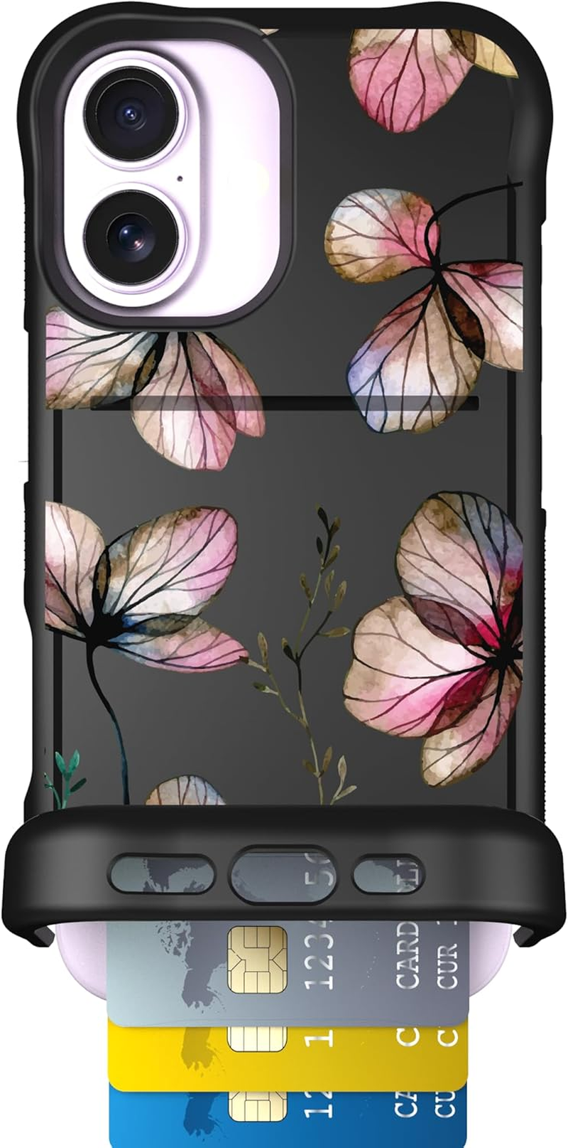 Scooch for Iphone 16 Pro Case with Card Holder, Wingmate Wallet Case with Hidden Card Slot and RFID Protection for up to 4 Cards, 10-Foot Drop Protection, Black