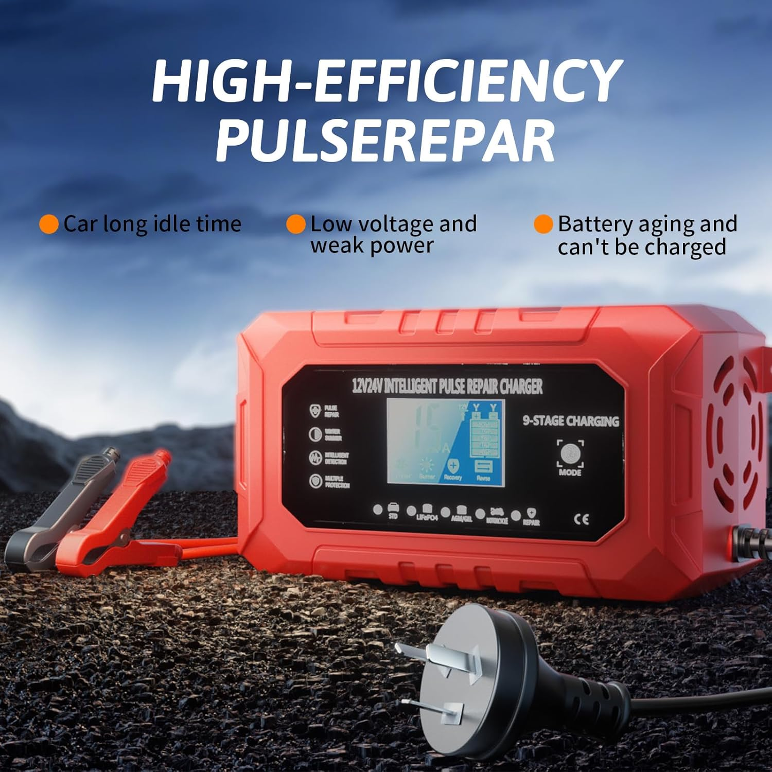 7JI 15-Amp Car Battery Charger Trickle Charger Car AU Plug, 12V/24V Smart Fully-Automatic Battery Maintainer for Car Truck Motorcycle Lawn Mower Boat Marine with Temperature Compensation LCD Display image number 2