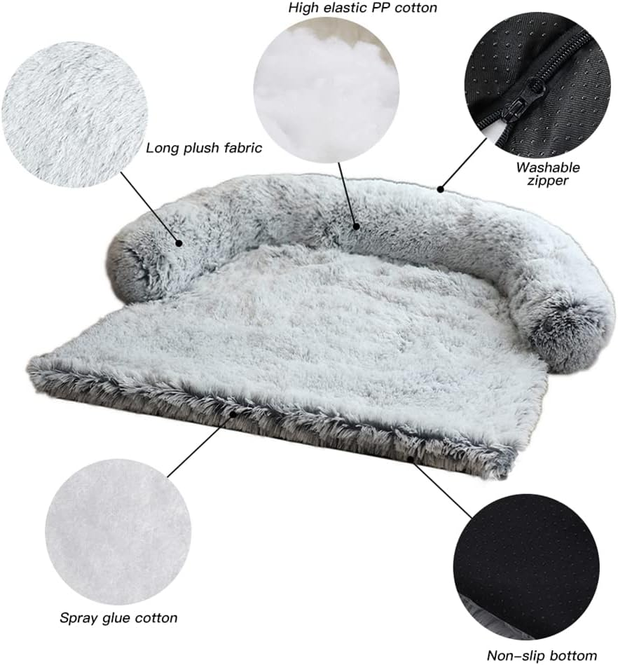 Moonxhome Plush Dog Bed with Foam Neck Pad, Plush Pet Bed and More for Small Dogs and Cats, Universal Pet Furniture Protector, Sofa Bed Cover, Machine Washable, Silver Grey Small image number 3