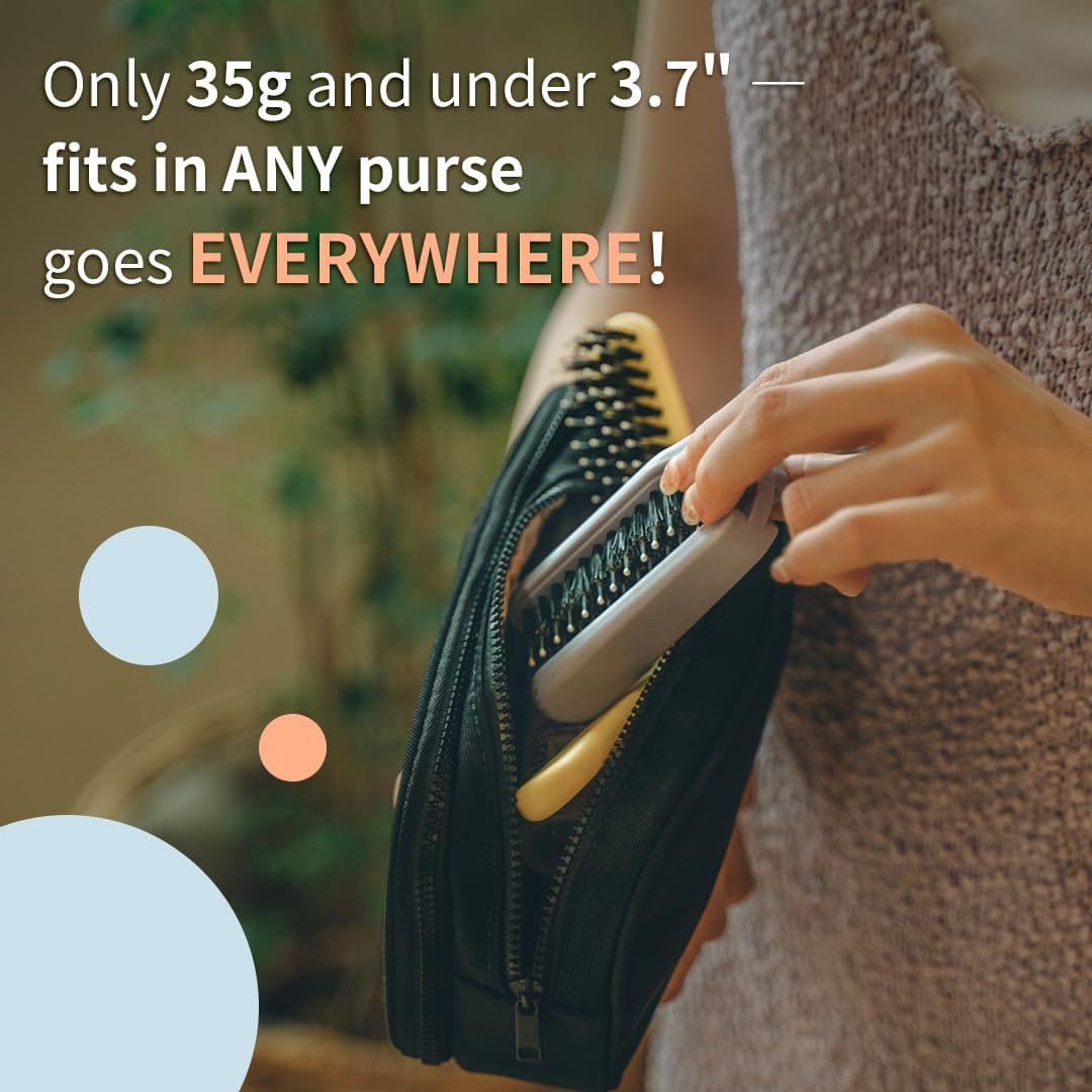 Uffy Minipop Travel Hair Brush &ndash; Mini Folding Boar Bristles for Women, Men & Kids | Kid-Friendly Portable Purse Brush for Wet & Dry Hair, Curly or Straight | Pocket-Size Detangler &ndash; Baby Blue image number 6