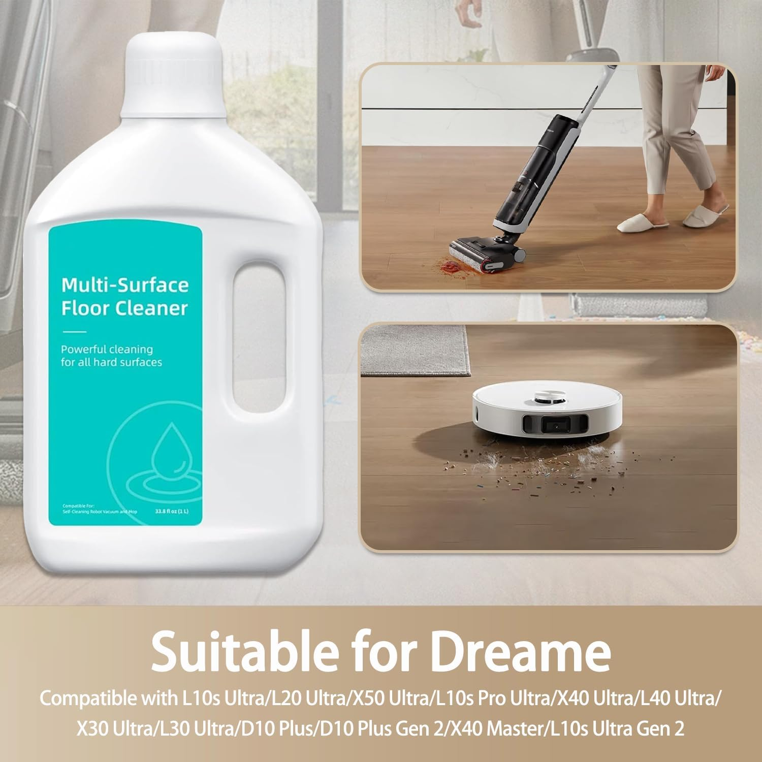 Floor Cleaning Solution Compatible with Dreame Vacuum Floor Cleaner Solution, Residue & Streak Free, Suitable for All Robot Vacuum Multi-Surface Cleaner, Wet Dry Vacuum Cleaner Detergent 1L image number 3