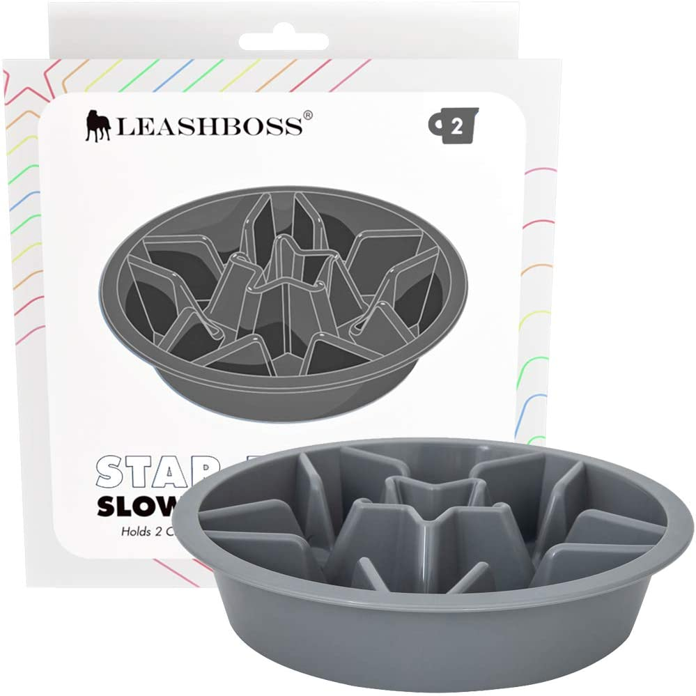 Leashboss Slow Feed Dog Bowl for Raised Pet Feeders - Maze Food Bowl Compatible with Elevated Diners with Standard 2 Quart Bowls (Gray, Star) image number 2