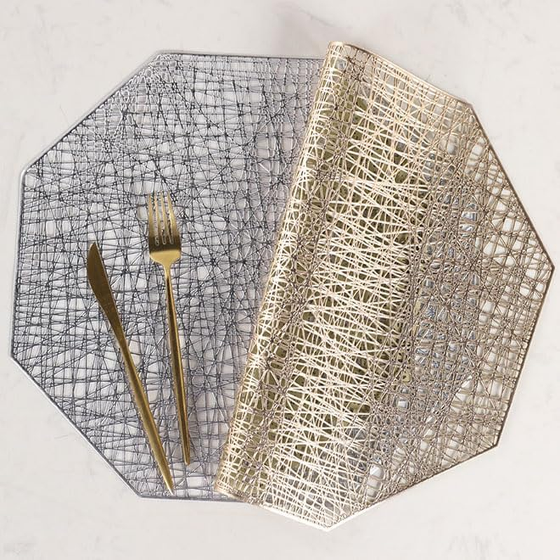 XUNQUCOM Hollowed Out Octagonal Light Luxury Insulated Table Mat 6Pcs (Silver) image number 6