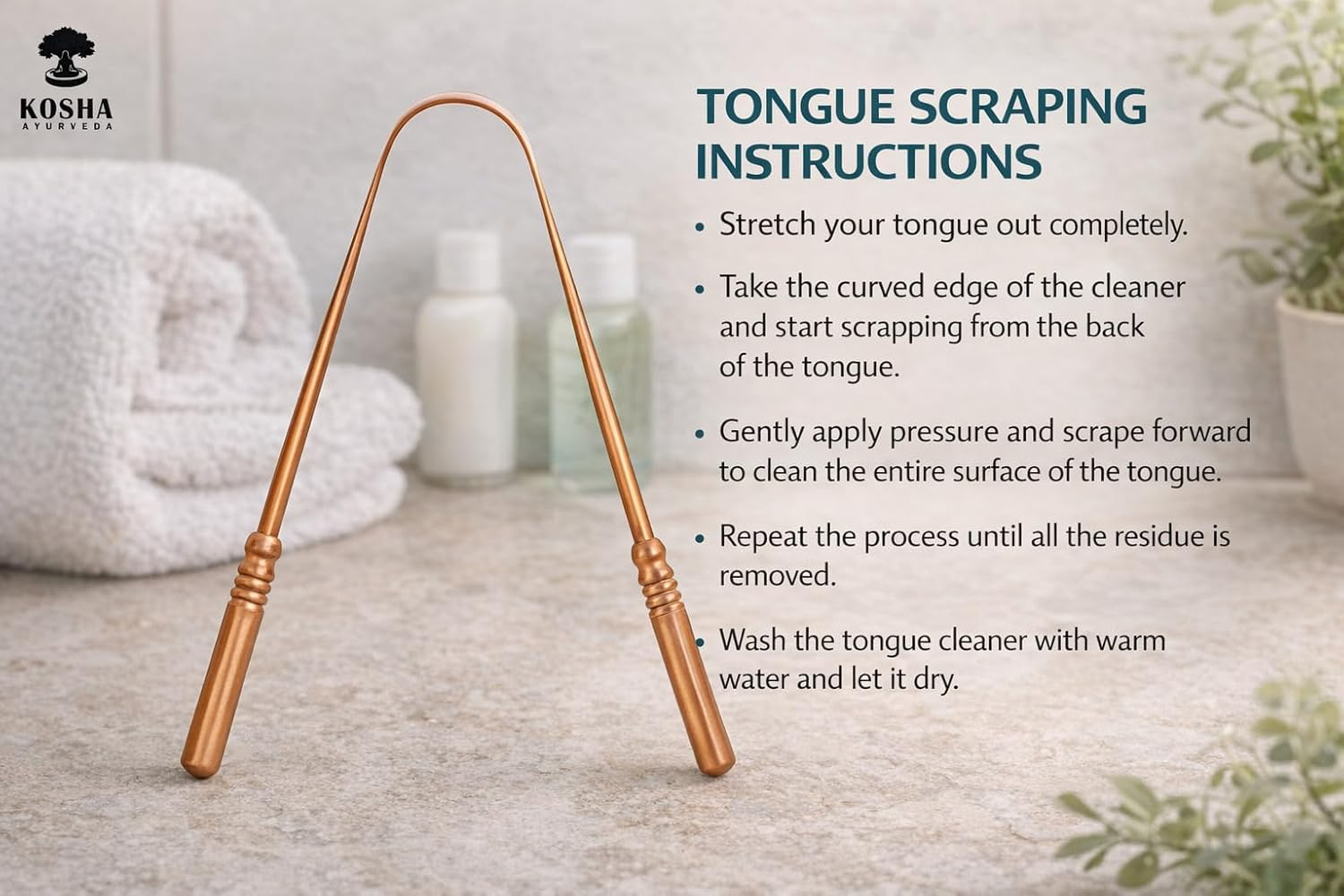 Copper Tongue Scraper Cleaner | Perfect Surgical Tongue Cleaner | Best Remedy for Bad Breath | Naturally Antimicrobial & Prevents Oral Health Diseases | Flexible Handle (Set of 2) image number 4
