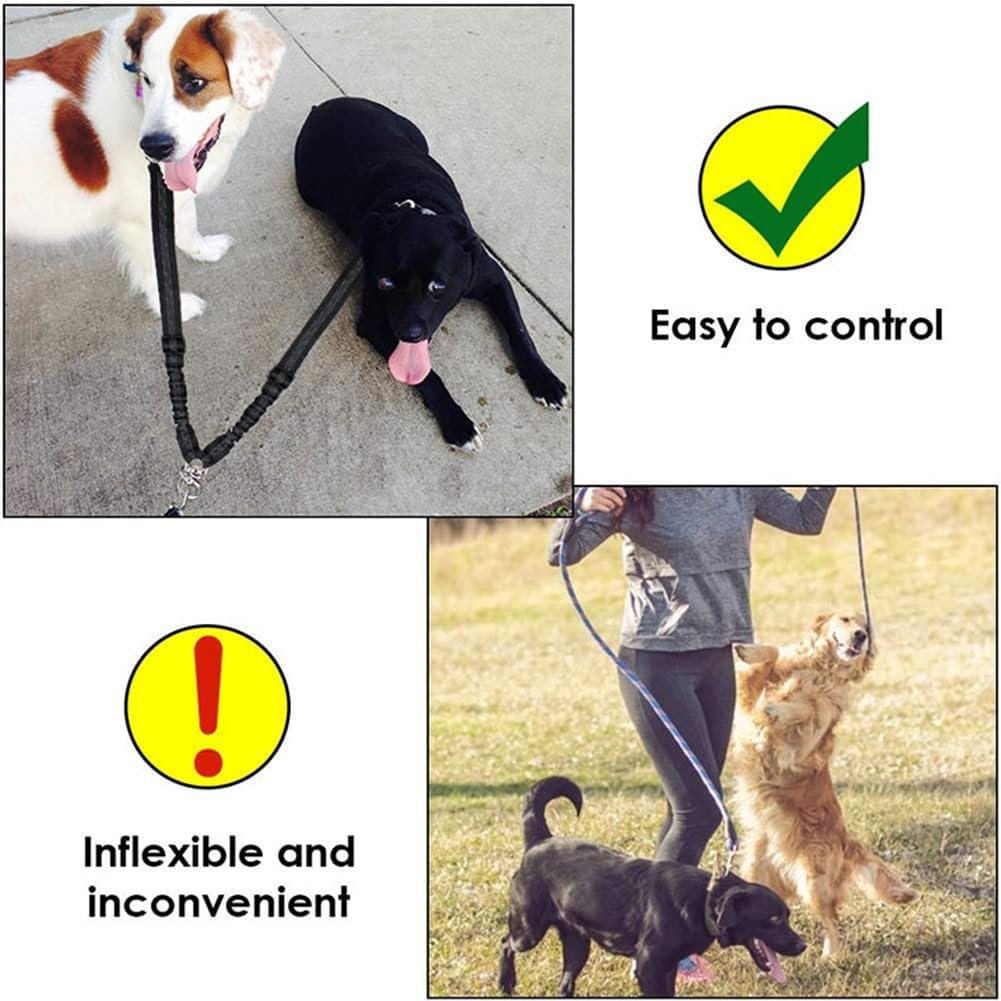 Dual Dog Leash 360 Swivel Rotation Bungee Stretch Reflective for Medium Large image number 2