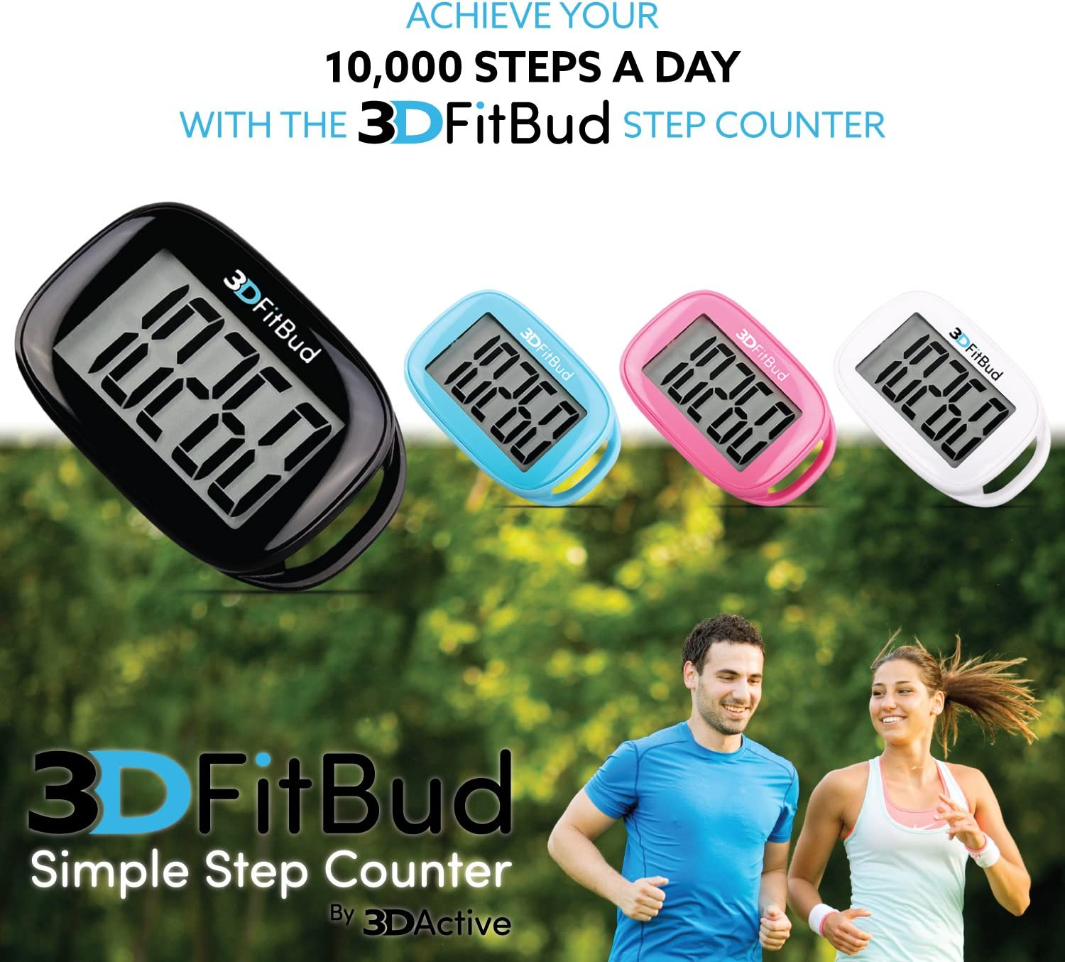 3Dfitbud Simple Step Counter Walking 3D Pedometer with Lanyard A420S (Black) image number 3