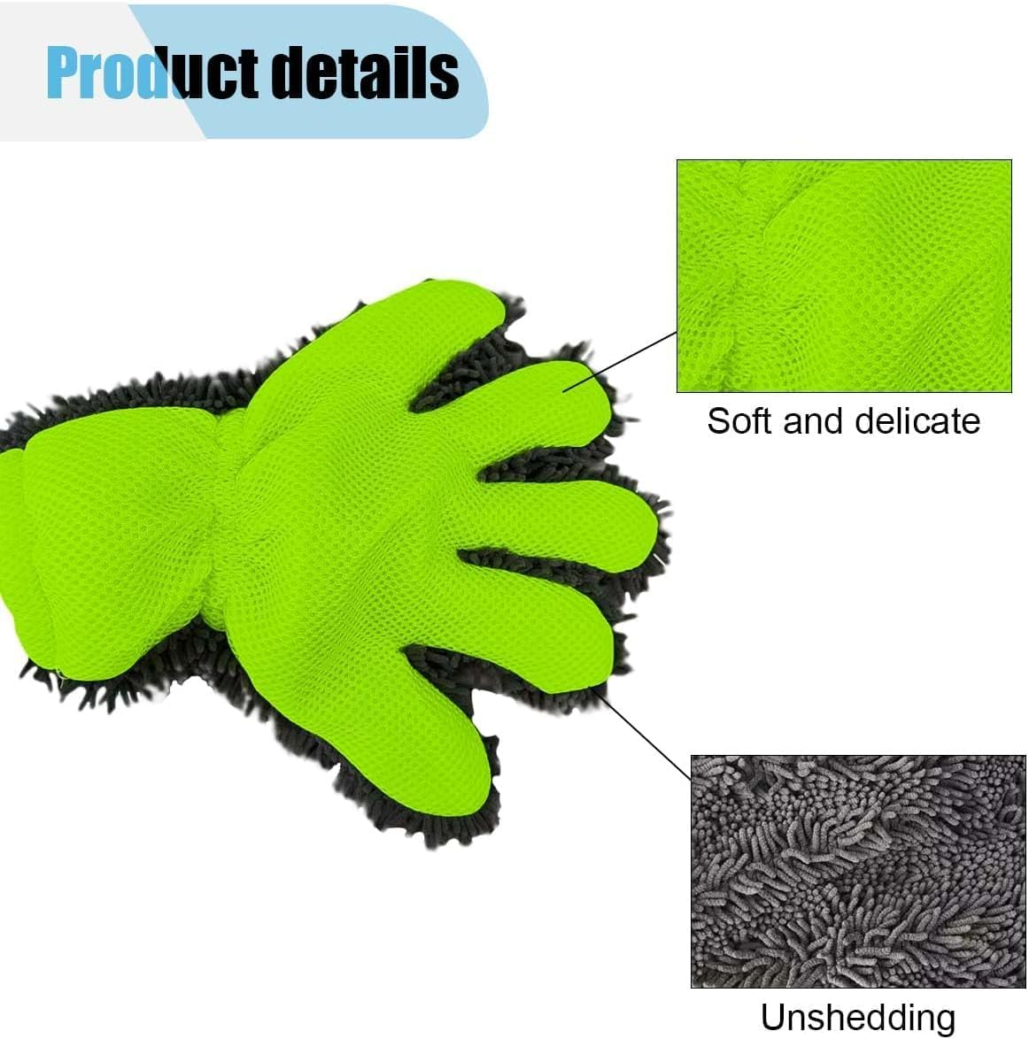Car Wash Mitt, Double Sided Microfiber Wash Mitt, Anti-Scratch 5-Finger Dusting Glove for Car Interior Exterior Washing, Auto Detailing Cleaning Glove (Green, One Size) image number 3
