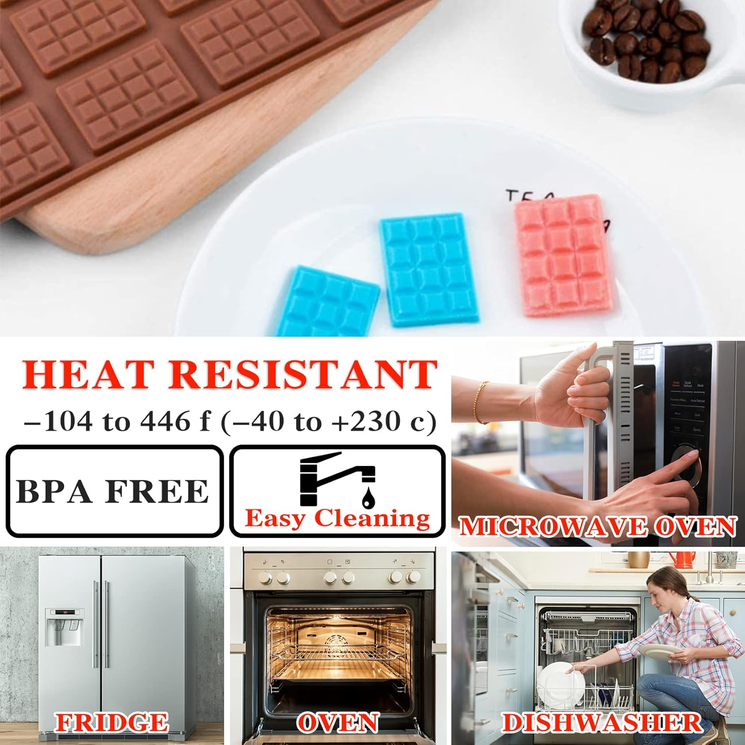 2 Pieces Silicone Square Chocolate Moulds, Non-Stick, Reusable, Multi-Purpose, Great Value Set - 2P Pink image number 2