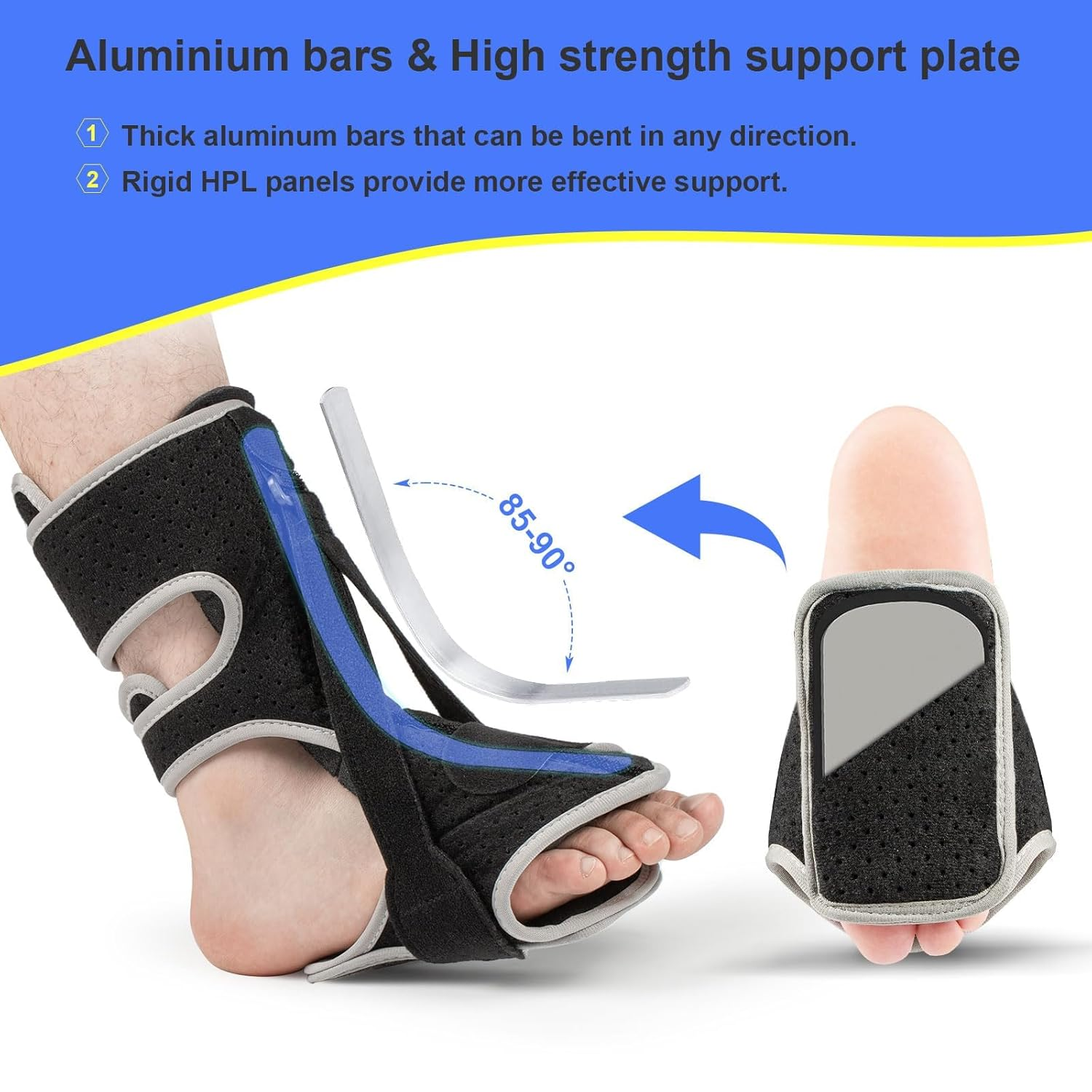 Plantar Fasciitis Night Splint, 2026 Upgraded Adjustable Plantar Fasciitis Relief Night Splint for Men and Women with Achilles Tendonitis and Plantar Droop (Black and Gray)