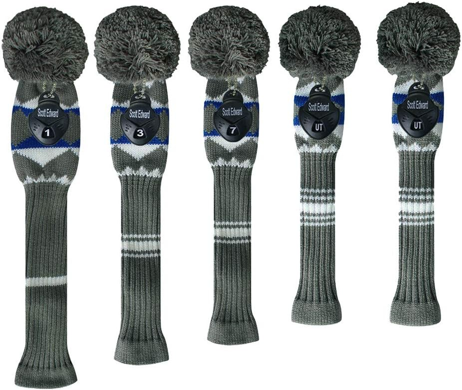 Scott Edward Knit Golf Club Cover for Woods and Driver Set of 5 Head Covers Protect Driver Wood(460Cc) 1 Fairway Wood2 and Hybrid/Ut2 with Rotating Club Number Tags image number 1