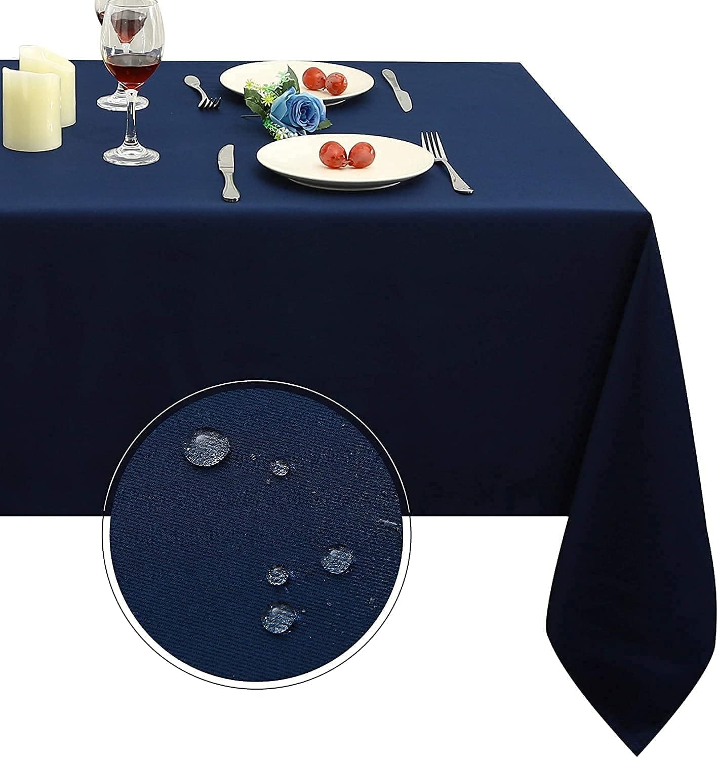 Obstal Rectangle Table Clothes for 8 Foot Rectangle Tables, Oil-Proof Spill-Proof and Water Resistance Tablecloth, Decorative Fabric Table Cover for Outdoor and Indoor Use (Navy Blue, 60 X 120 Inch) image number 3
