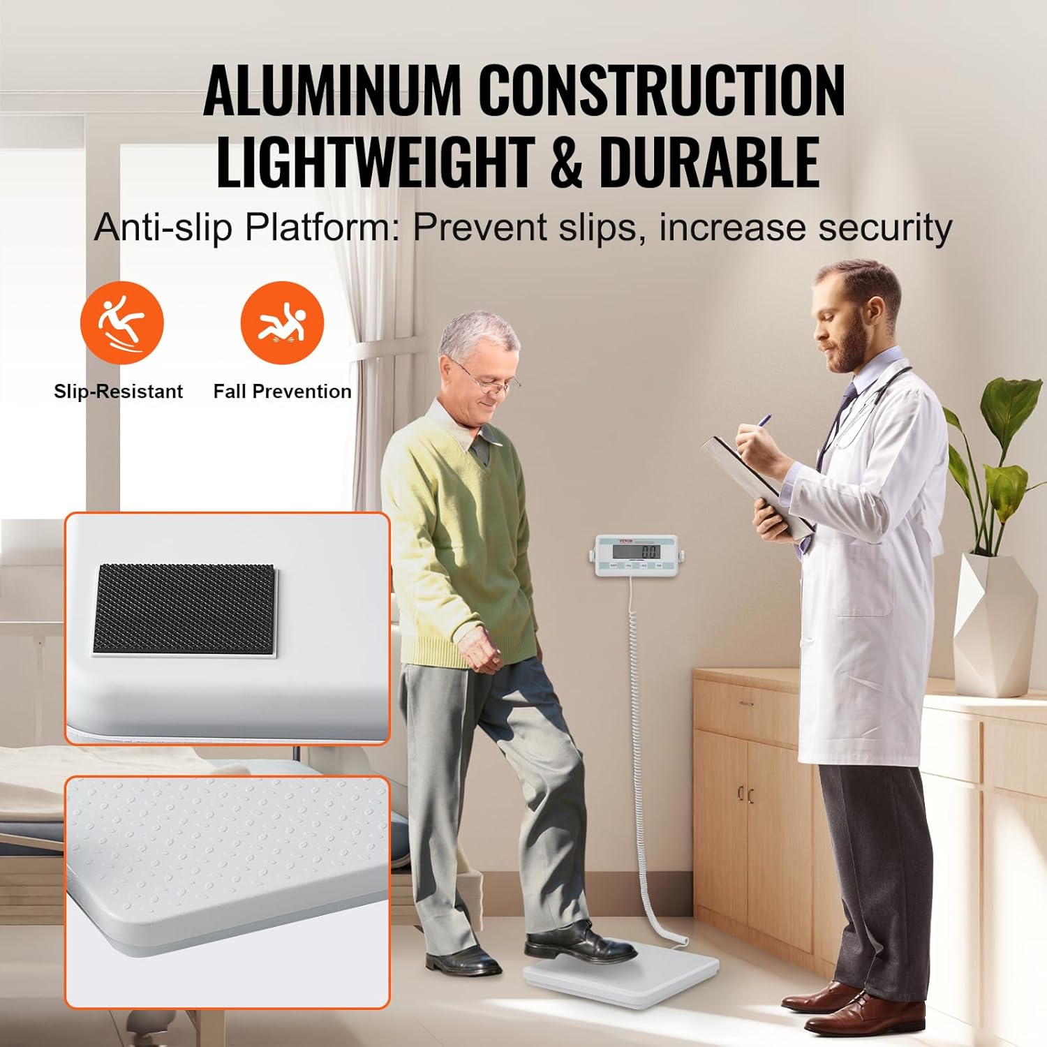 VEVOR Portable Medical Scale, Professional Physician Scale for Weighing - with Anti-Slip Platform, 2 Units, Hold & Tare Function, Digital Physician Weight Scale for Gym Home Hospital, 440LBS Capacity image number 6