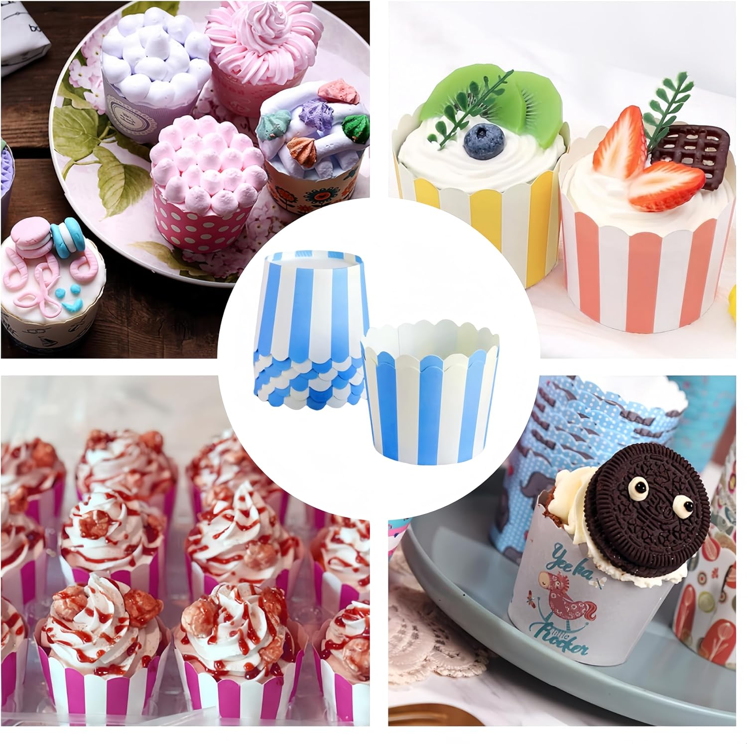 100 Pcs Cupcake Cases,Cupcake Liners, Paper Baking Cups Stripes Muffin Liners Grease-Proof Bulk Cupcake Liners Popcorn Dessert Ice Cream Ice Cream Wrapper for Birthday Parties, Christmas Weddings