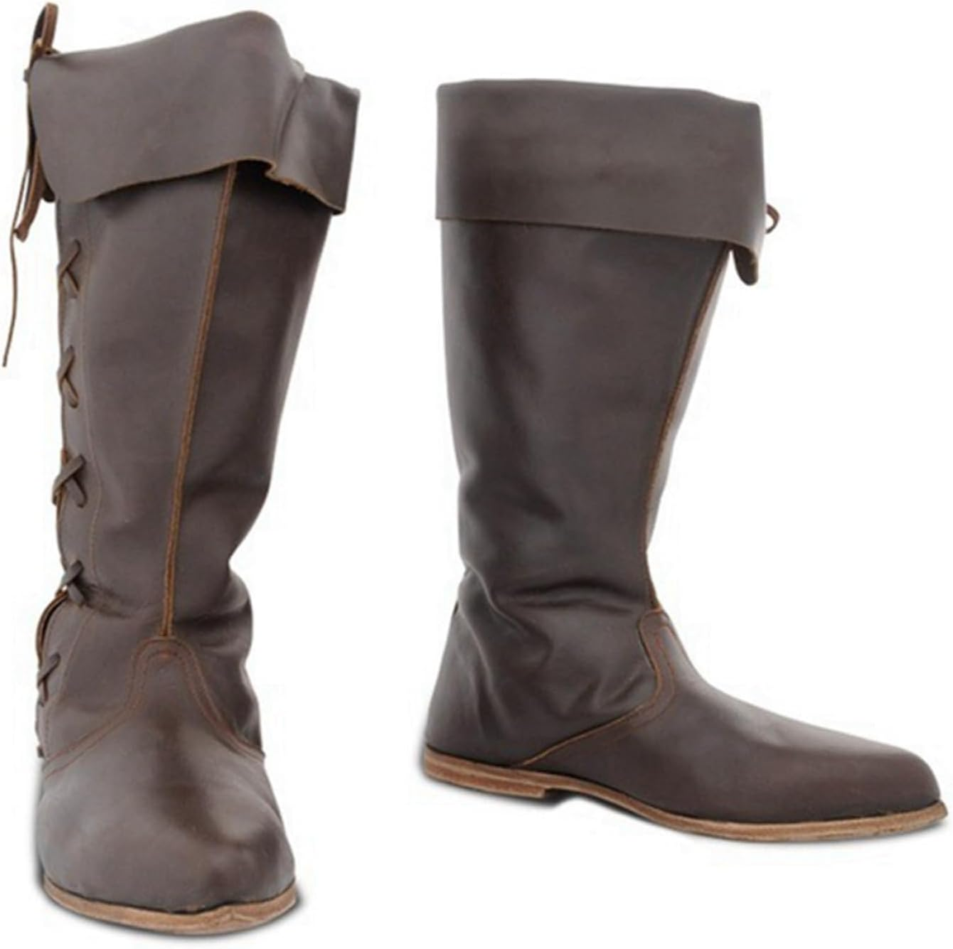 Medieval Pirate Boots for Men'S Renaissance Chic Distressed Boot Vintage Costume Accessories Viking Knight High Boots Pu Leather Western Cowboy Boots Cosplay(Us 5.5, Brown) image number 2