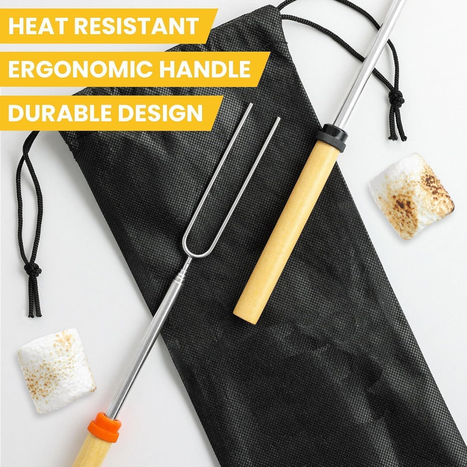 Kitchen Smores Sticks - 8 Pack, 32" Telescopic Marshmallow Roasting Sticks for Fire Pit Extra Long - Marshmallow Sticks for Fire Pit - Smores Skewers - Marshmallow Roasting Skewers image number 5