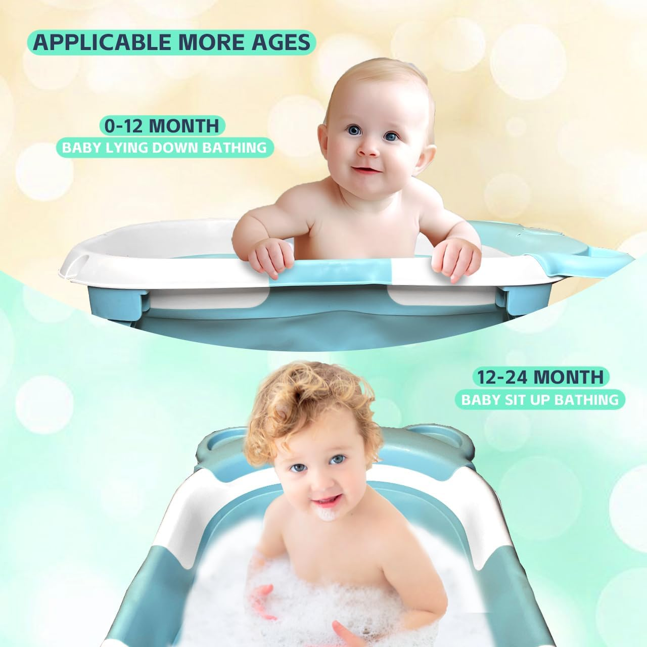 Collapsible Baby Bathtub with Cushion, Foldable Infant Bath Tub with Drain Plug & Storage, Portable Bathing Tub for 0&ndash;24 Months image number 4