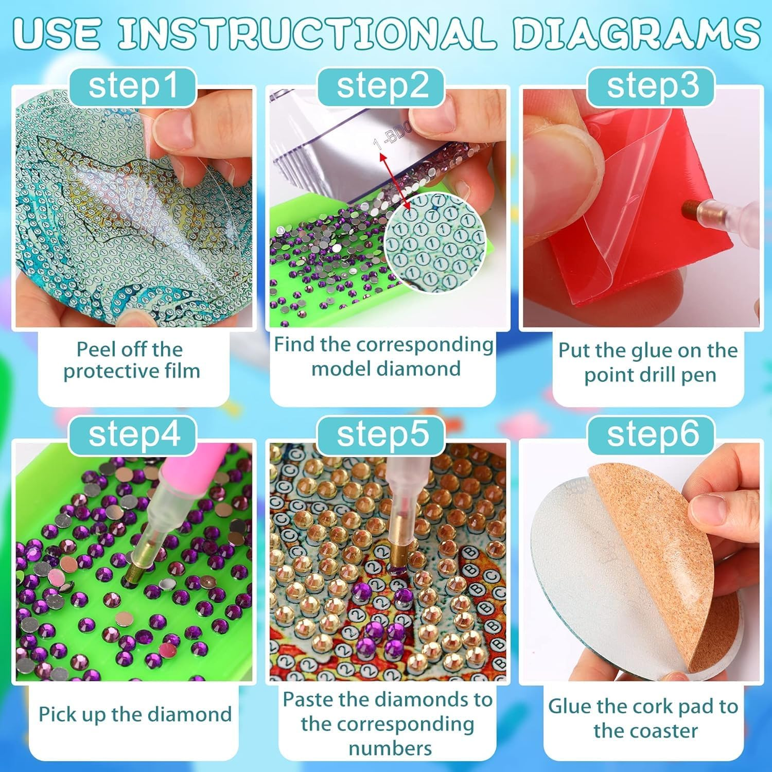 Ocean Diamond Art Painting Coaster Kit, 8Pcs DIY Crafts Kit with Holder, Non Slip Coaster Art Supplies for Adults, Ideal Gift image number 3