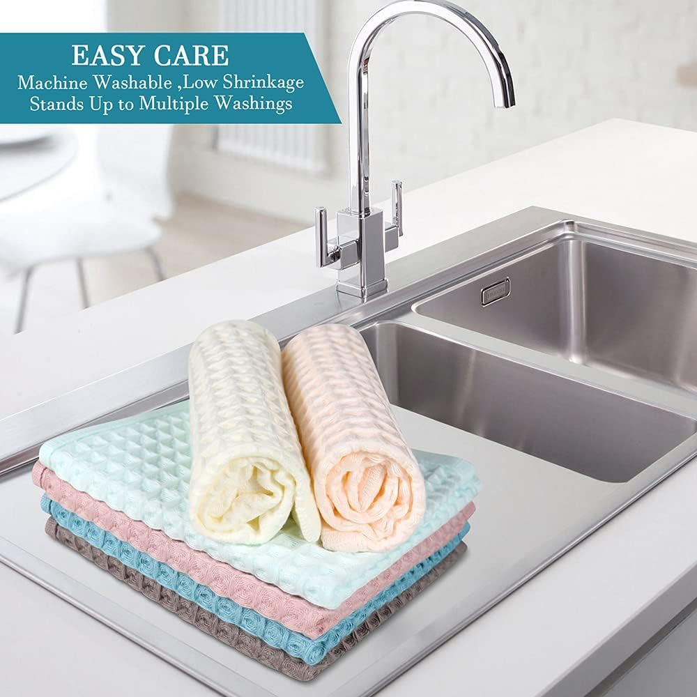 100% Cotton Kitchen Towels Set,Waffle Weave Kitchen Dish Cloth,Super Absorbent Kitchen Dish Towels for Drying Dishes 13.4X13.4 Inches Dish Rags for Washing Dishes 6 Pack Mixed Color,Hand Towels