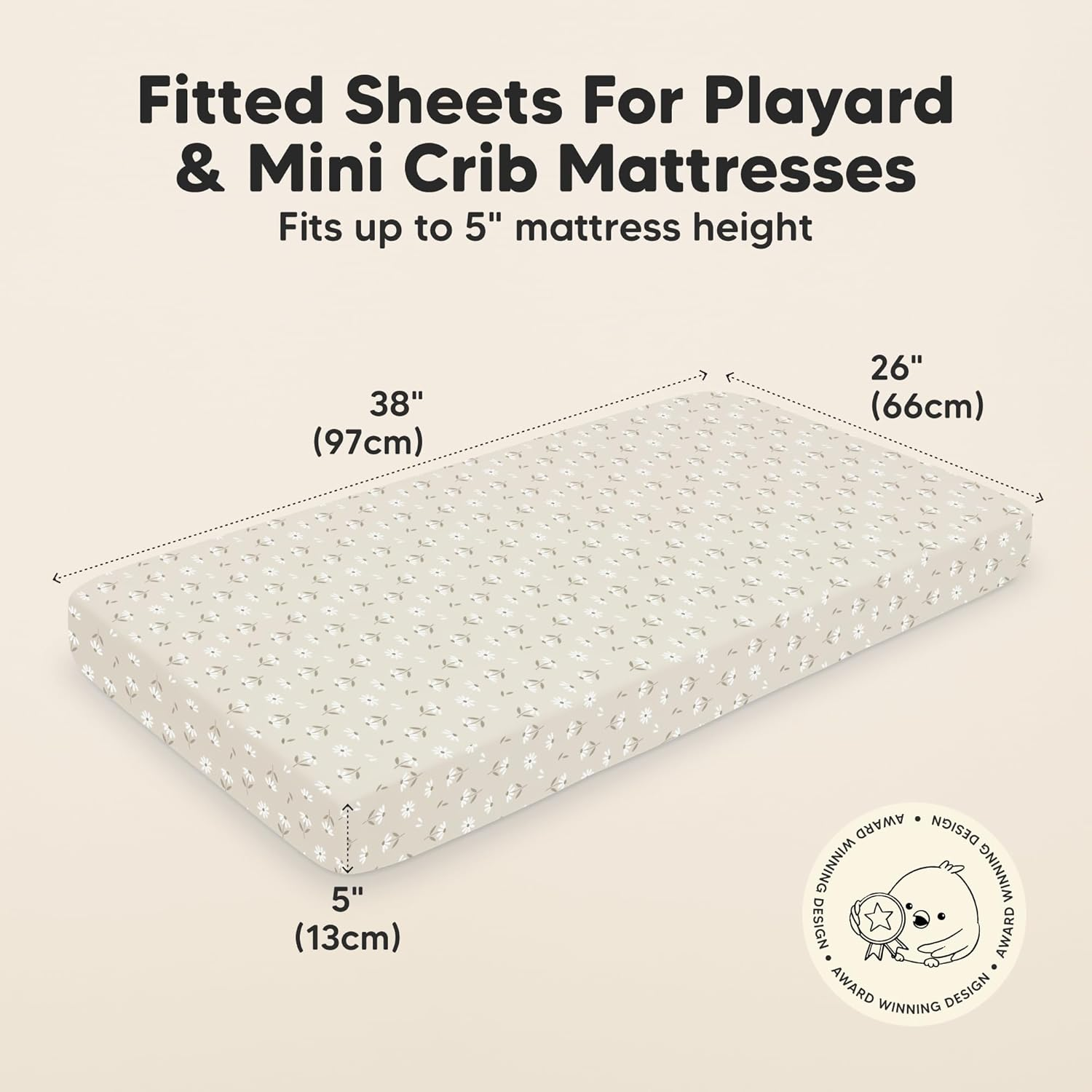 2-Pack Organic Mini Cot Sheets Fitted - Organic Cotton Pack N Play Sheets for Graco Pack and Play Mattress, Playard Baby Cot Sheets, Jersey Fitted Crib Sheets Neutral for Boys, Girls (Daisies)