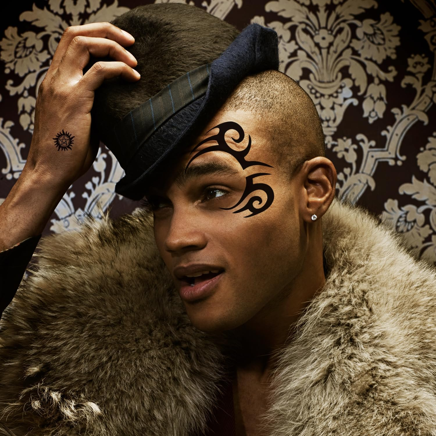 6 Sheets Temporary Tribal Face Tattoo, Waterproof Temporary Tattoos Halloween Tattoo Sticker for Men Women Tattoos - Red image number 4