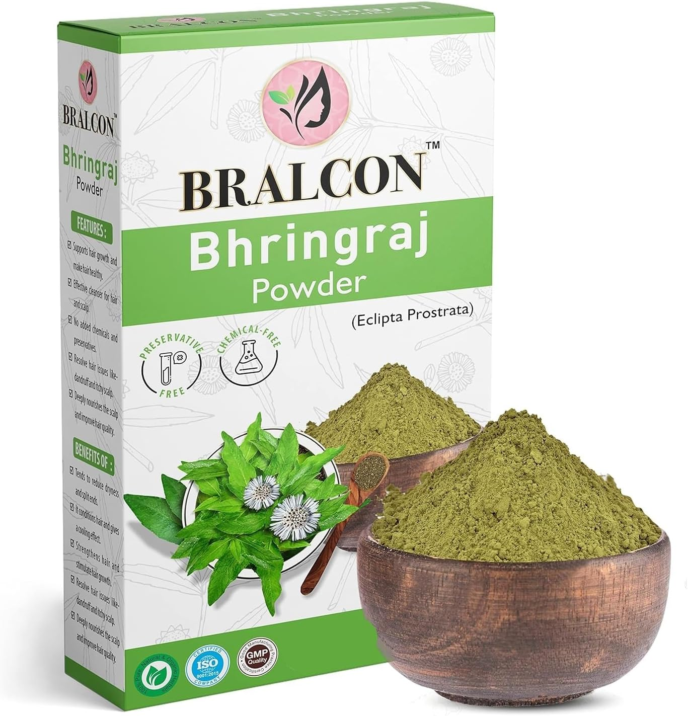 BRALCON Organic Amla, Hibiscus, Bhringraj Powder Combo -300G (100G X 3 Pack)| Hibiscus Powder, Amla Powder, Bhringraj Powder for Hair Growth, Hair and Skin Care |Hair Care & Face Pack Powder image number 2