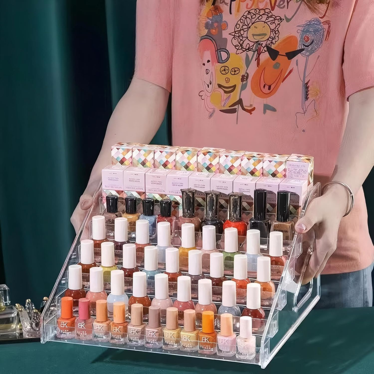 SYGELER Nail Polish Organizer Holder,Makeup Organizer,Lipstick Shelf,Sunglasses Holder,Transparent Large 7-Layer Nail Polish Rack for Nail Polish,Essential Oils image number 4