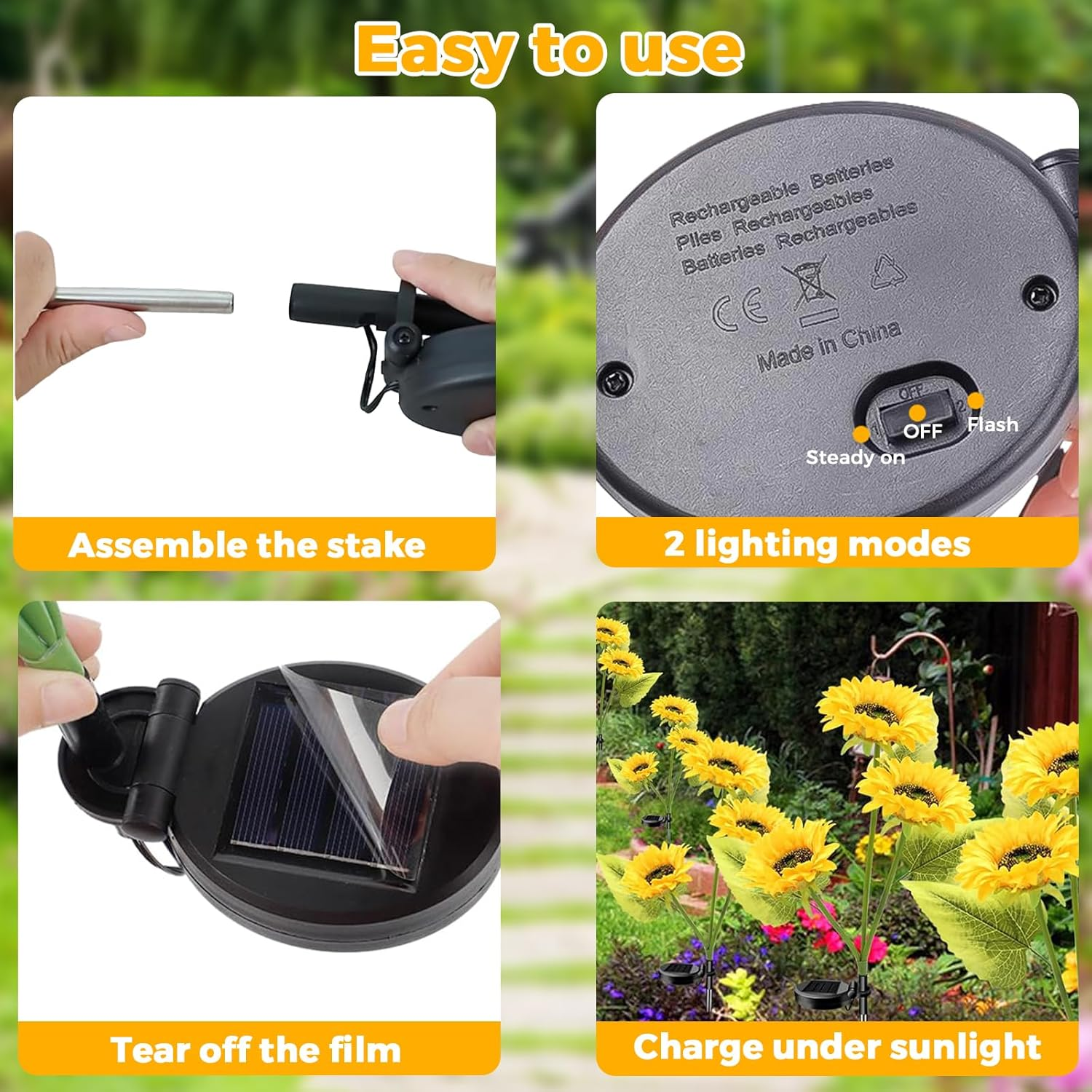 Pack of 2 Solar Sunflower Lights Outdoor, Waterproof Sunflower Solar Lights with 6 Artificial Sunflowers & Luminous Stems for Patio Garden Christmas Decoration image number 3