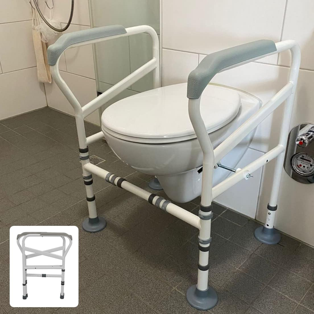 Foldable Toilet Safety Rails, Adjustable Width Height Toilet Frame with Large Suction Cups, Anti-Slip, Heavy Duty Toilet Handles for Elderly and Handicap Toilet Safety Rails Fit Any Toilets image number 5