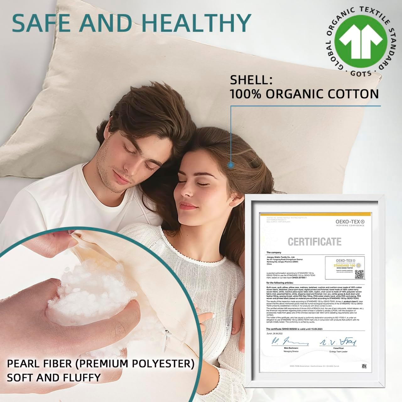 Lofe Organic King-Size Pillow with Pillowcase - 20X36, Natural Organic Cotton Zippered Shell, Adjustable Loft, Machine Washable and Hypoallergenic, for Side and Back Sleepers, Youth, Adults image number 3