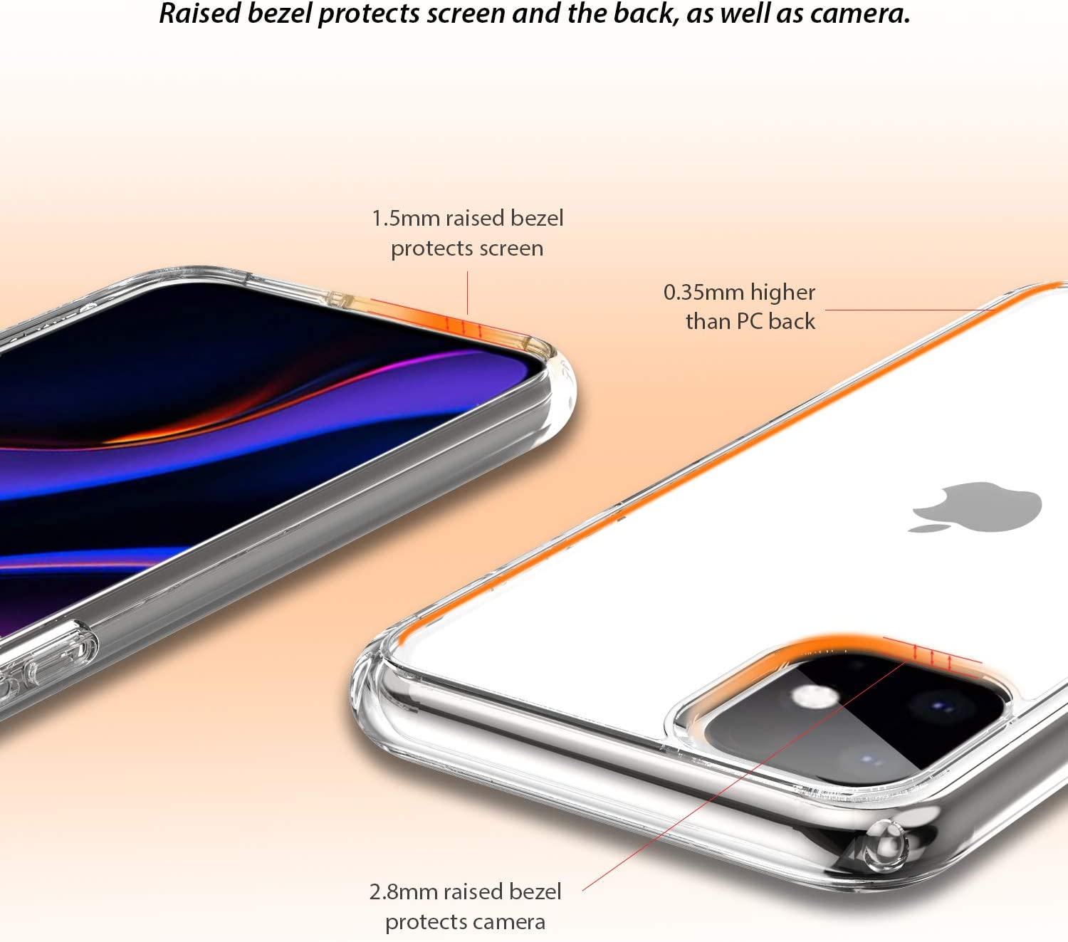 ZUSLAB Tough Fusion Case Compatible with Apple Iphone 11 Shock Absorption Rubber Bumper Protective Case Transparent Hard Back Clear Cover - Clear image number 5