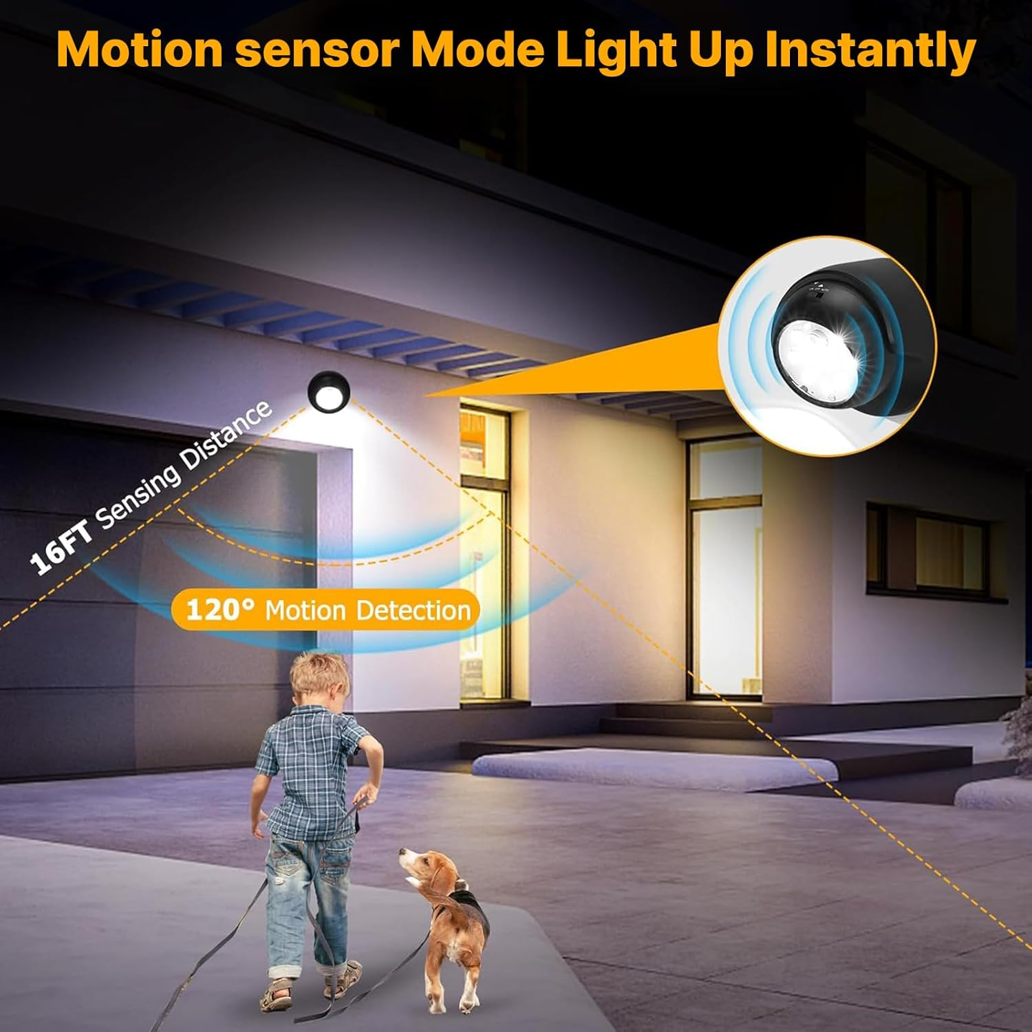 Rhoyee Operated Motion Sensor Lights Outdoor, 2 Pack Wireless LED Security Spotlight, 100 Lumens, IP44 Waterproof, 360&deg; Adjustable, Auto On/Off Wall Lights for Porch, Garage, Stairs, Hallway image number 5
