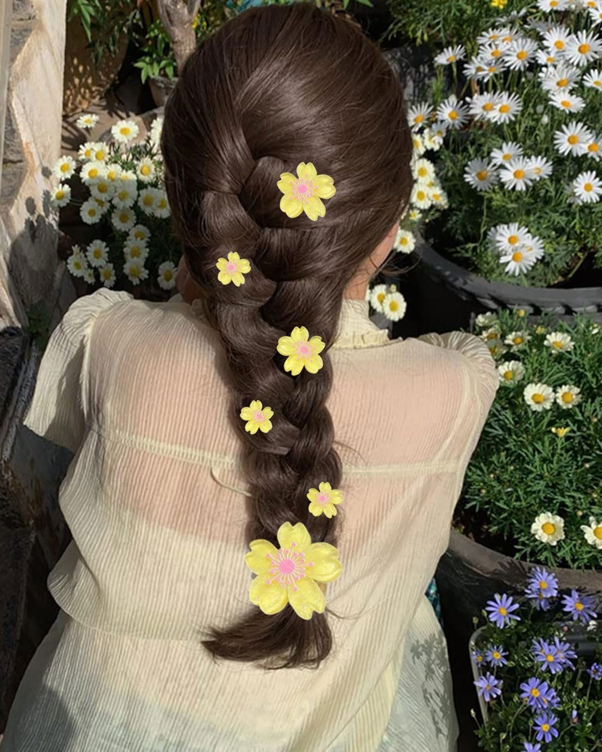 KGDUYC 10 Pieces Cherry Blossom Mini Flower Hair Clips Cute Hair Clips Flower Hair Pins Decorative Hair Clips Wedding Hair Clips Flower Hair Accessories (Yellow) image number 5