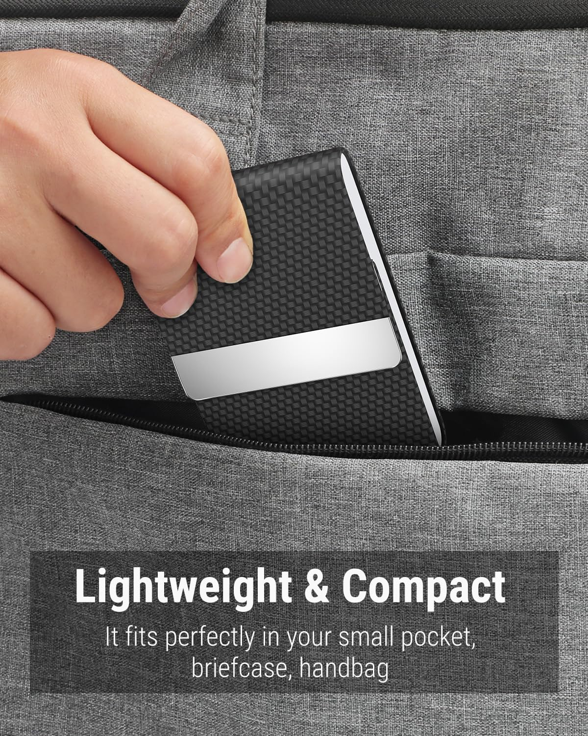 Maxgear Business Card Holder, PU Leather Business Card Case Pocket Card Holders for Men or Women, Metal Slim Name Card Holder RFID Blocking Business Card Carrier with Magnetic Closure, Black Carbon image number 3