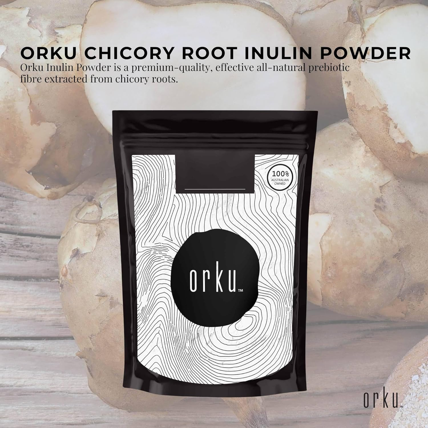 Orku 100G Chicory Root Inulin Powder - Unflavoured Natural Prebiotic Fibre
