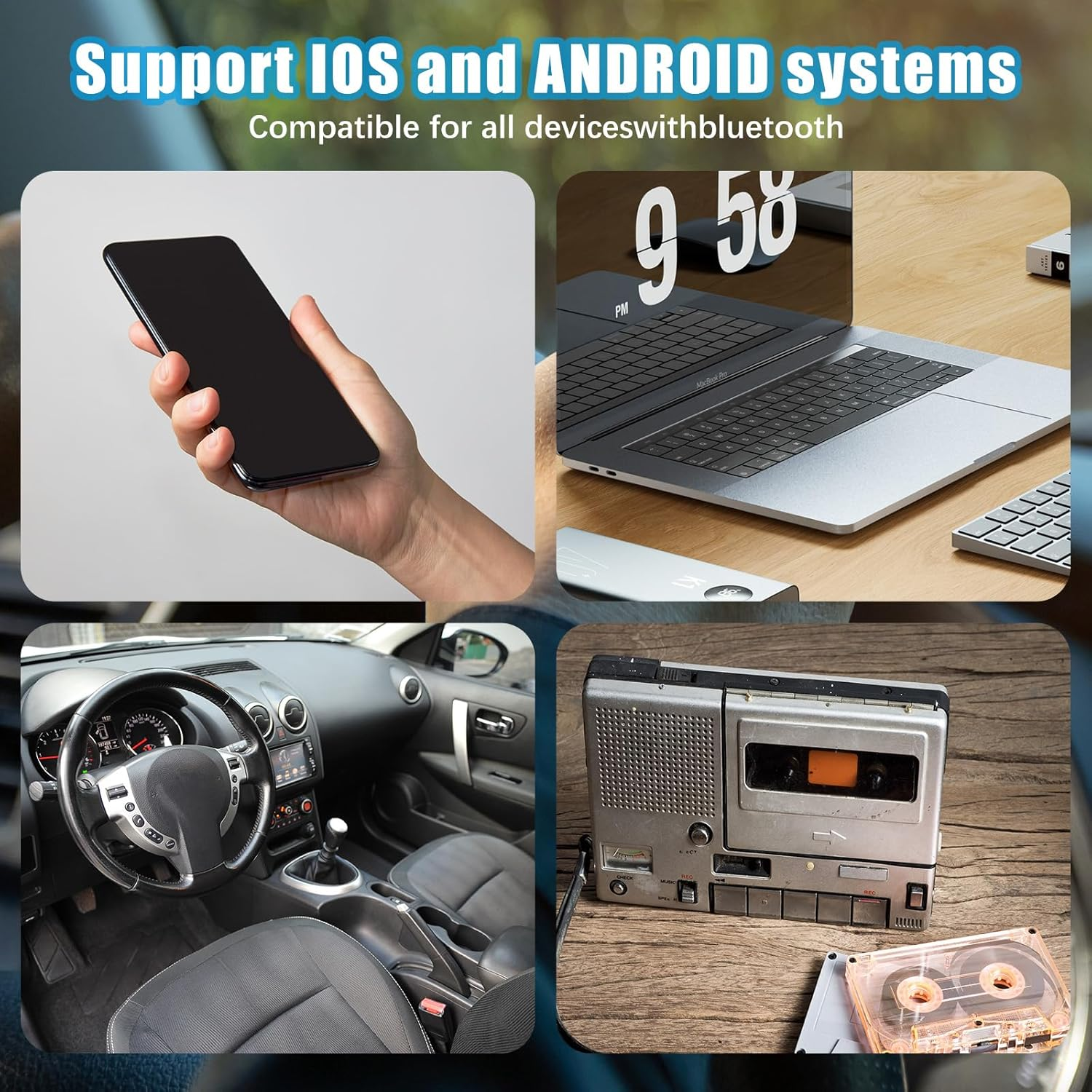 MP3 Cassette Player Adapters, Tape Audio Adapter Car Audio Cassette to Aux Adapter Bluetooth 5.0 Tape Player for Smartphones Tablets image number 1