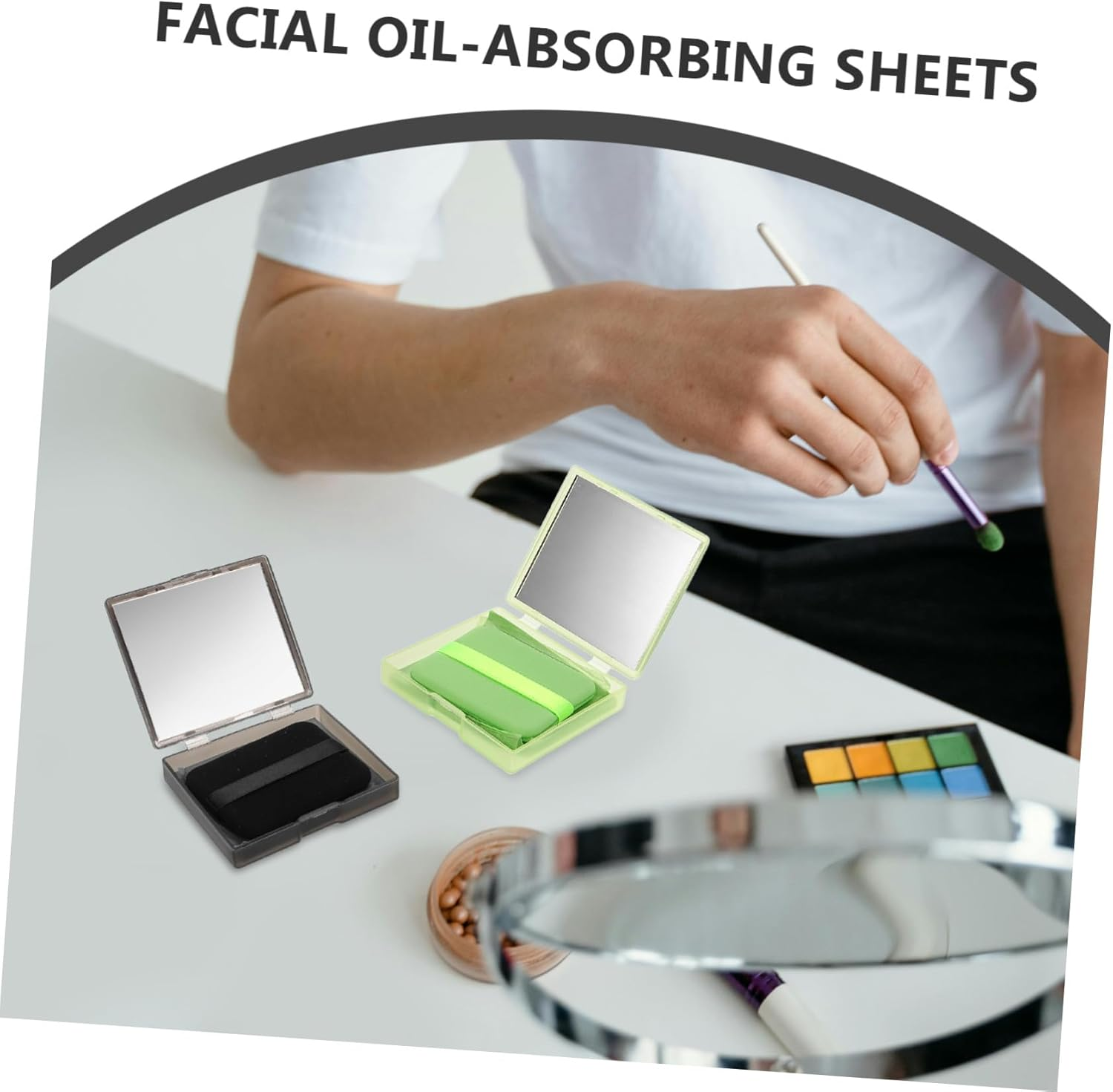 FONDOTIN Face Oil Blotting Sheets Oil Absorbing Sheets 400 Count Compact Size for Blotting Control and Shine Reduction Daily Skincare Use with Mirror Puff image number 2