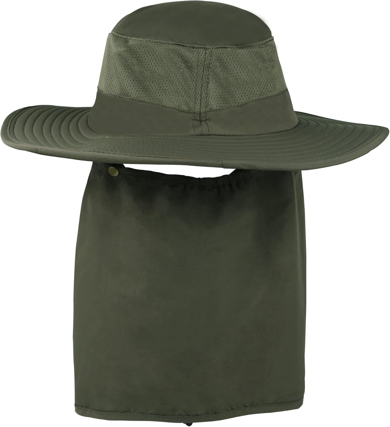 ASY Outdoor Sun Hat UPF 50 Protection Boonie Waterproof Fishing Cap for Men & Women Face Cover Summer Removable Mesh Neck Face Flap Hat - Army Green image number 4