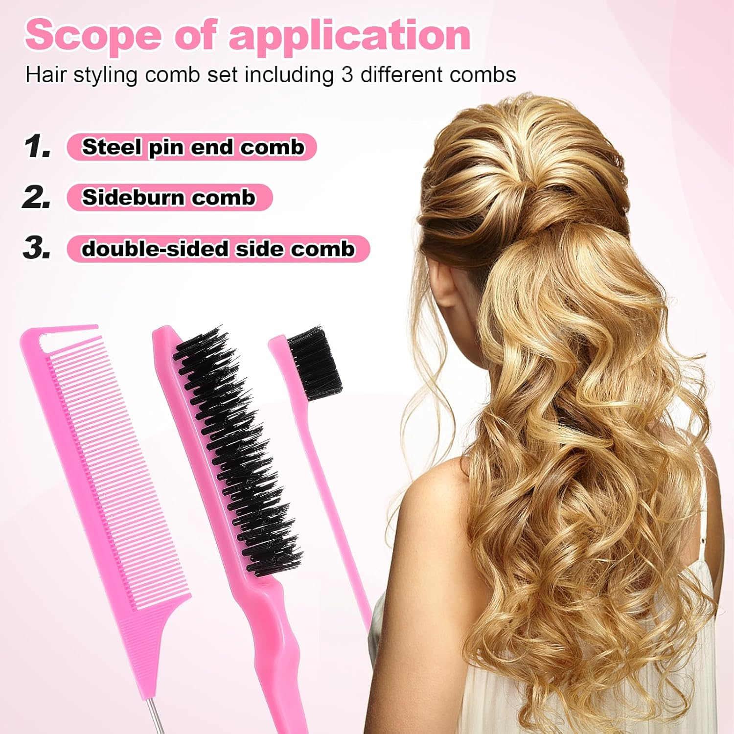 Hongien Sleek Bun Brush Edge Brush Rat Tail Comb Teasing Hair Brush Toupee Brush Baby Hair Suitable Sleek Braid Set for Hairdressers Women Baby Children Pack of 3